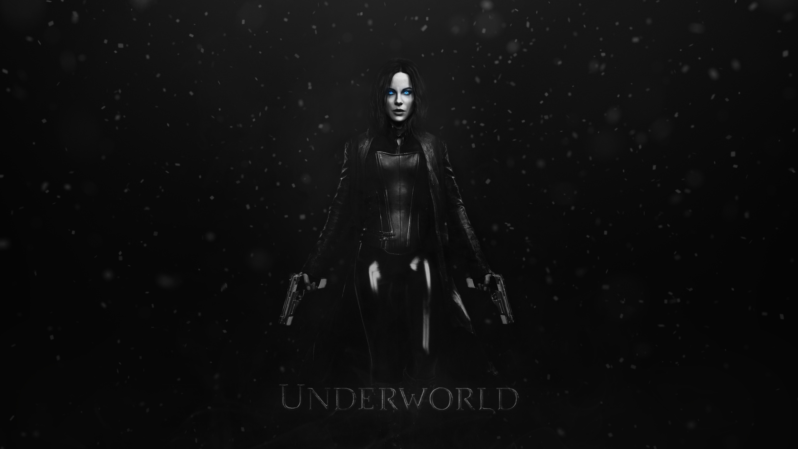 Underworld Selective Coloring Kate Beckinsale Movies Simple Background Blue Eyes Frontal View 2560x1440
