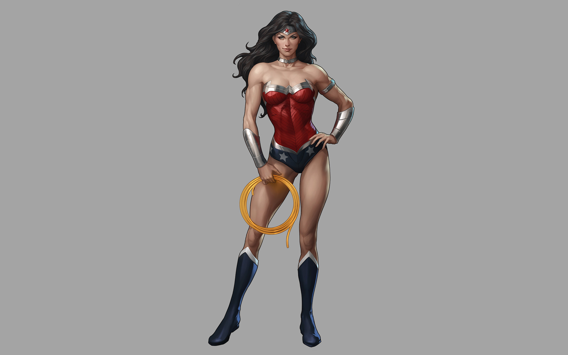 Wonder Woman Artgerm Illustration DC Comics Gray Background 1920x1200