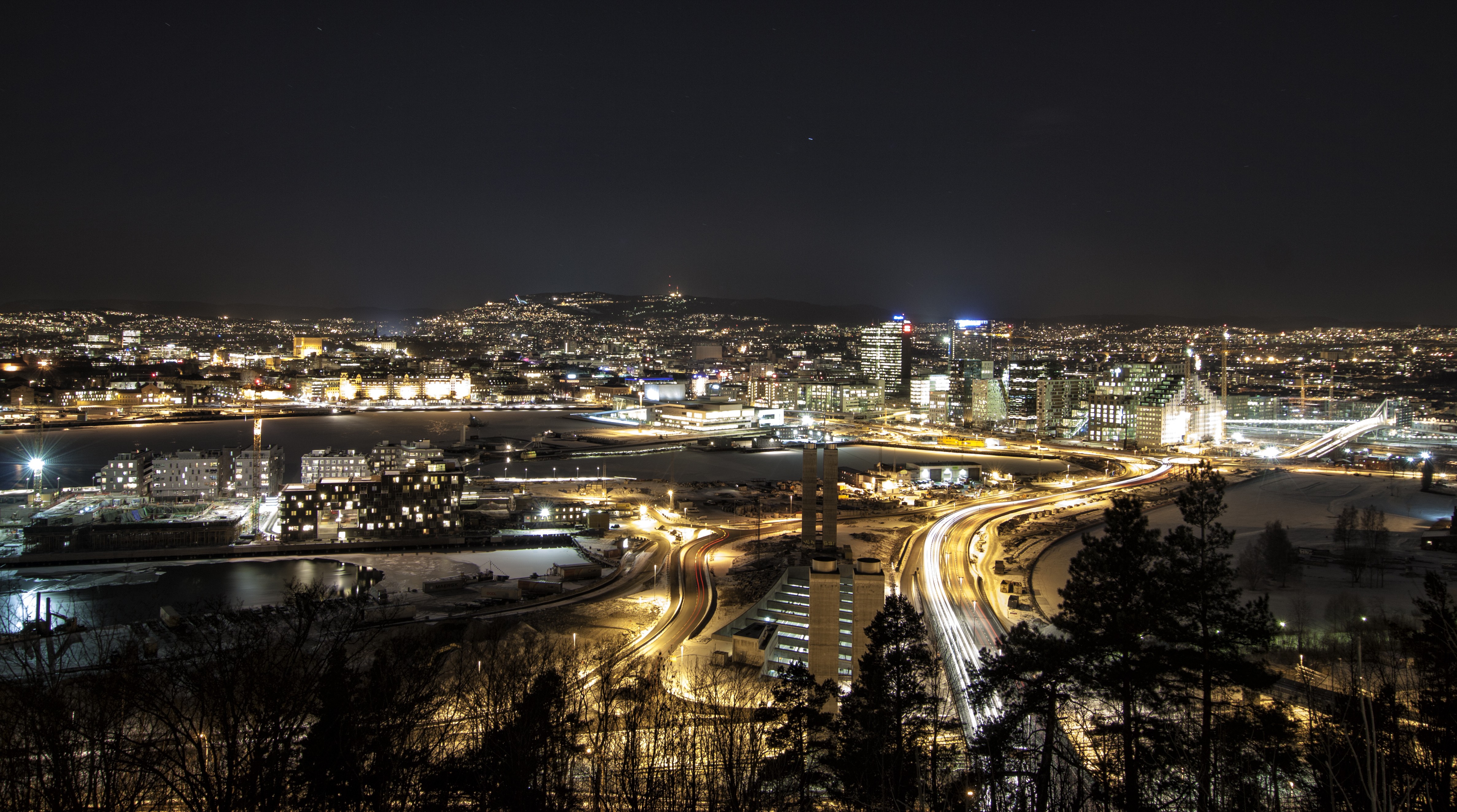 Night Oslo Norway City City Lights Cityscape 4748x2646