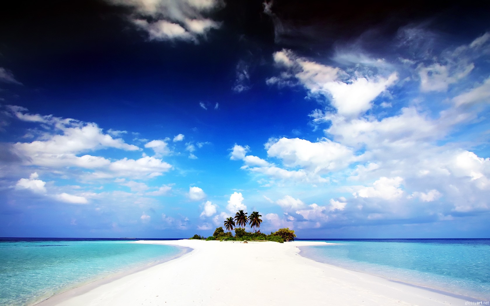 Clouds Island Palm Trees Water Sand Tropical Tropic Island 1680x1050