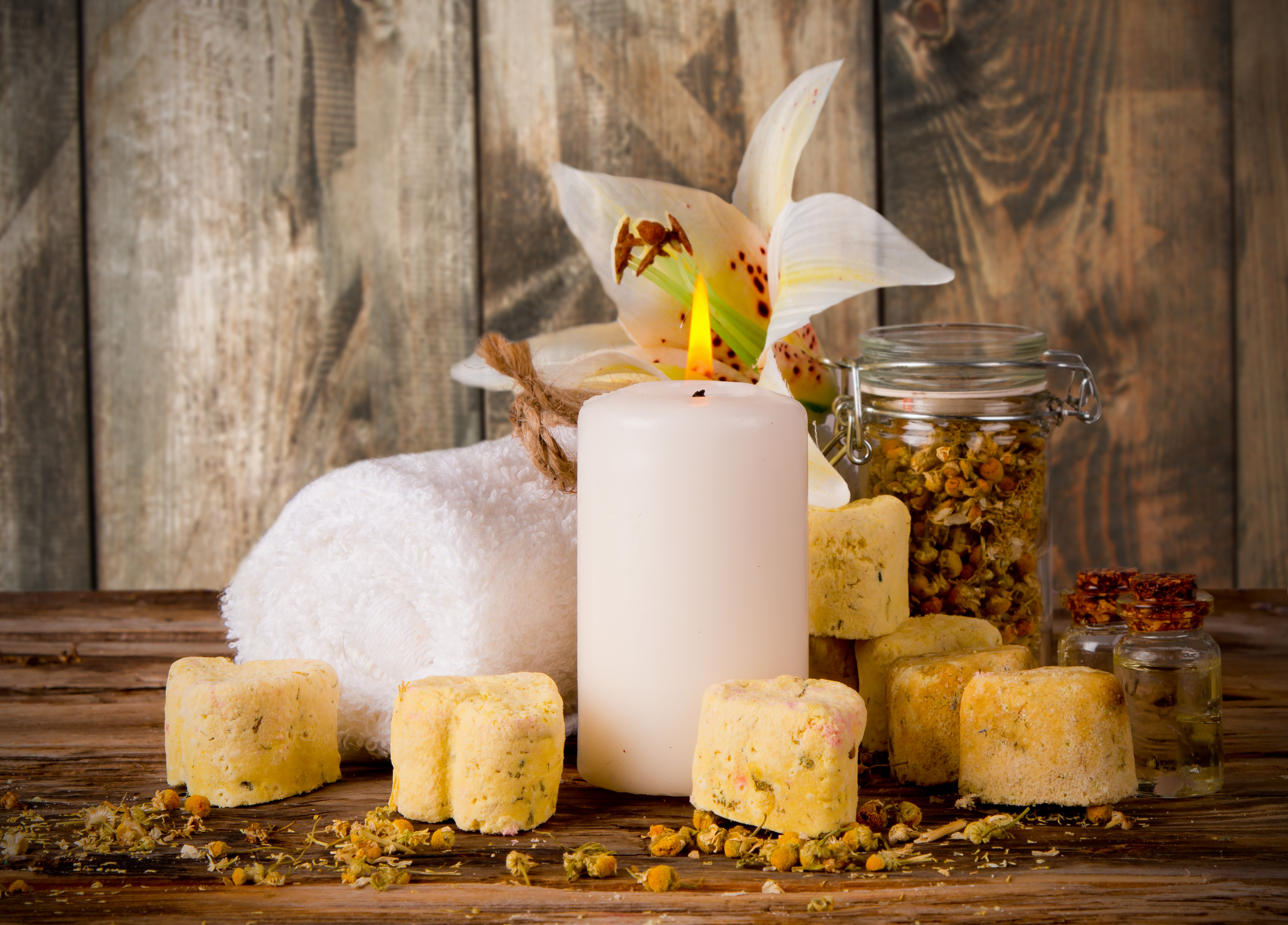 Spa Flower Soap Towel Candle Still Life 6000x4308