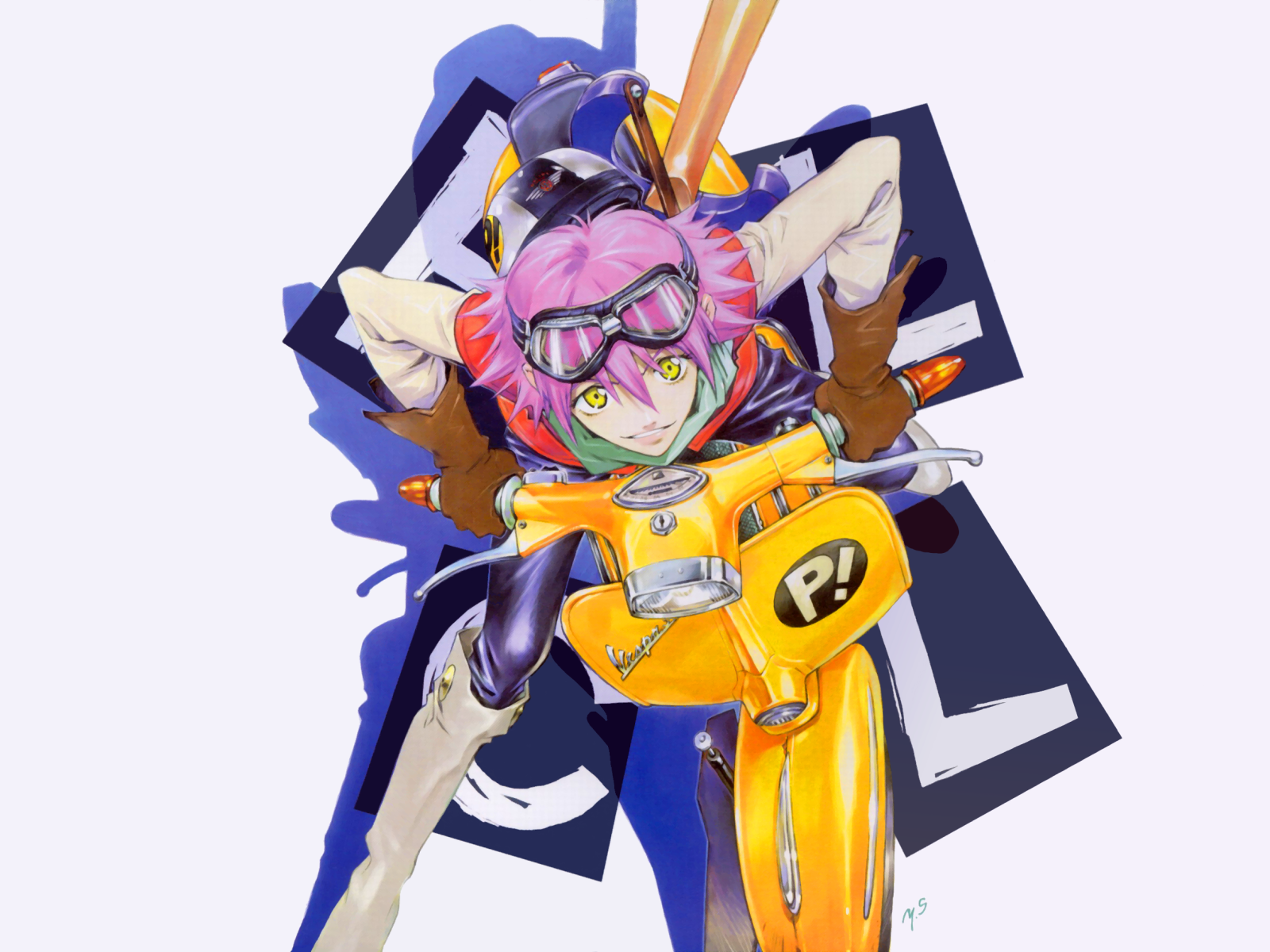 Anime FLCL Anime Girls Pink Hair Vehicle Yellow Eyes 1600x1200