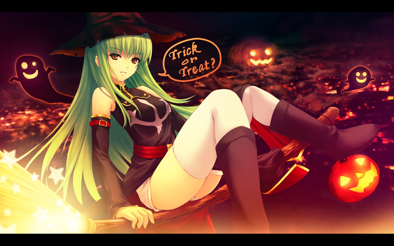 Halloween Green Hair Coffee Kizoku Code Geass C C Code Geass 1280x800