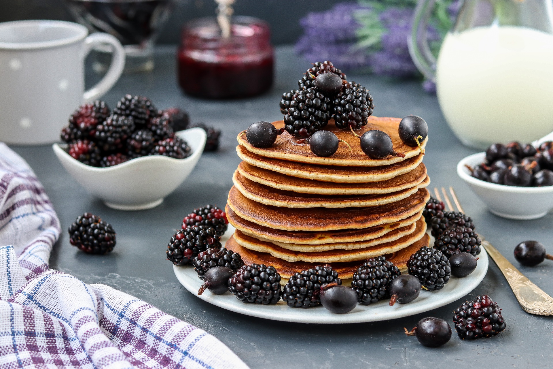 Pancakes Sweets Food Fruit Berries Blackberries 1920x1280