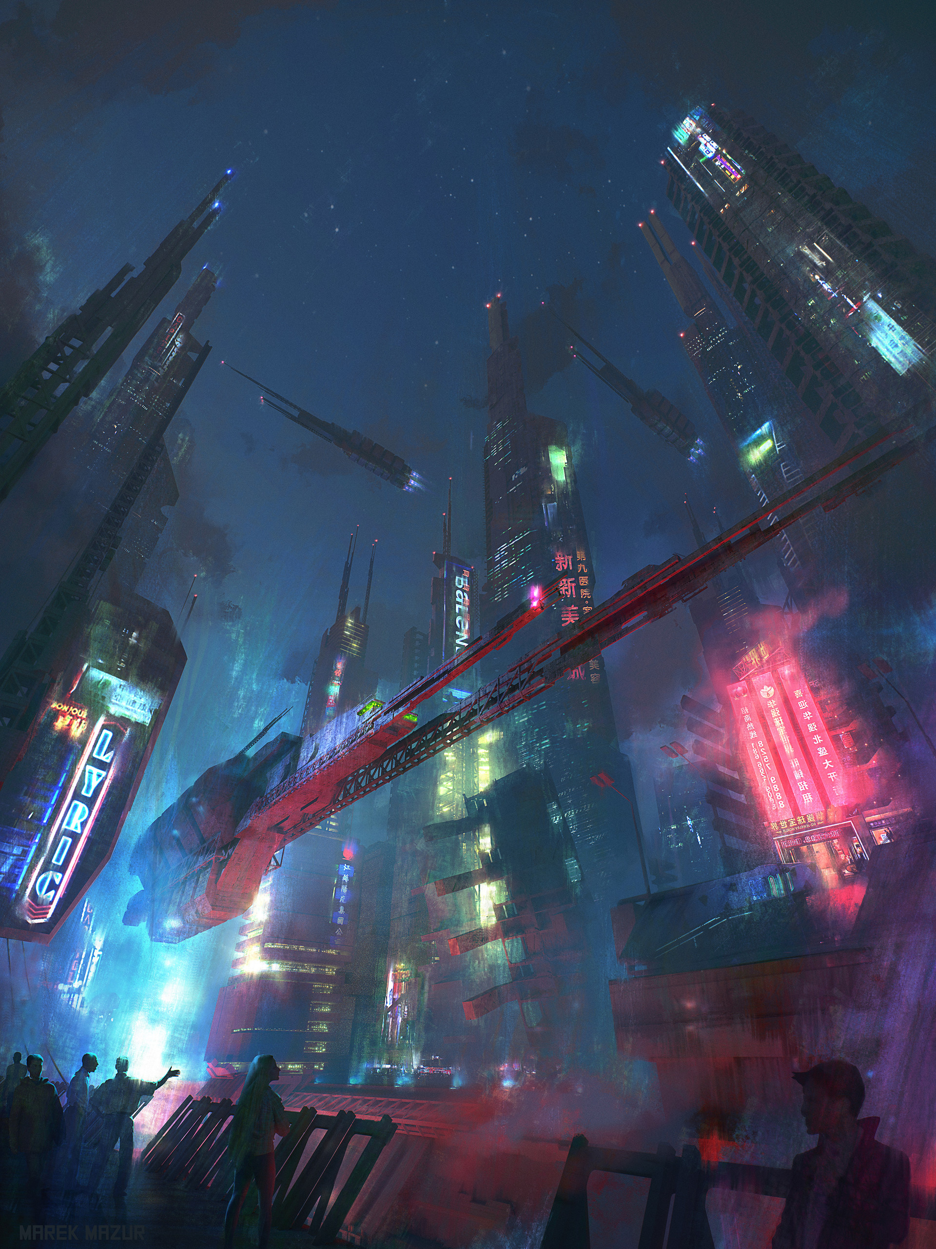Cyberpunk Marek Mazur Digital City Futuristic Concept Art Neon Science Fiction 1920x2560