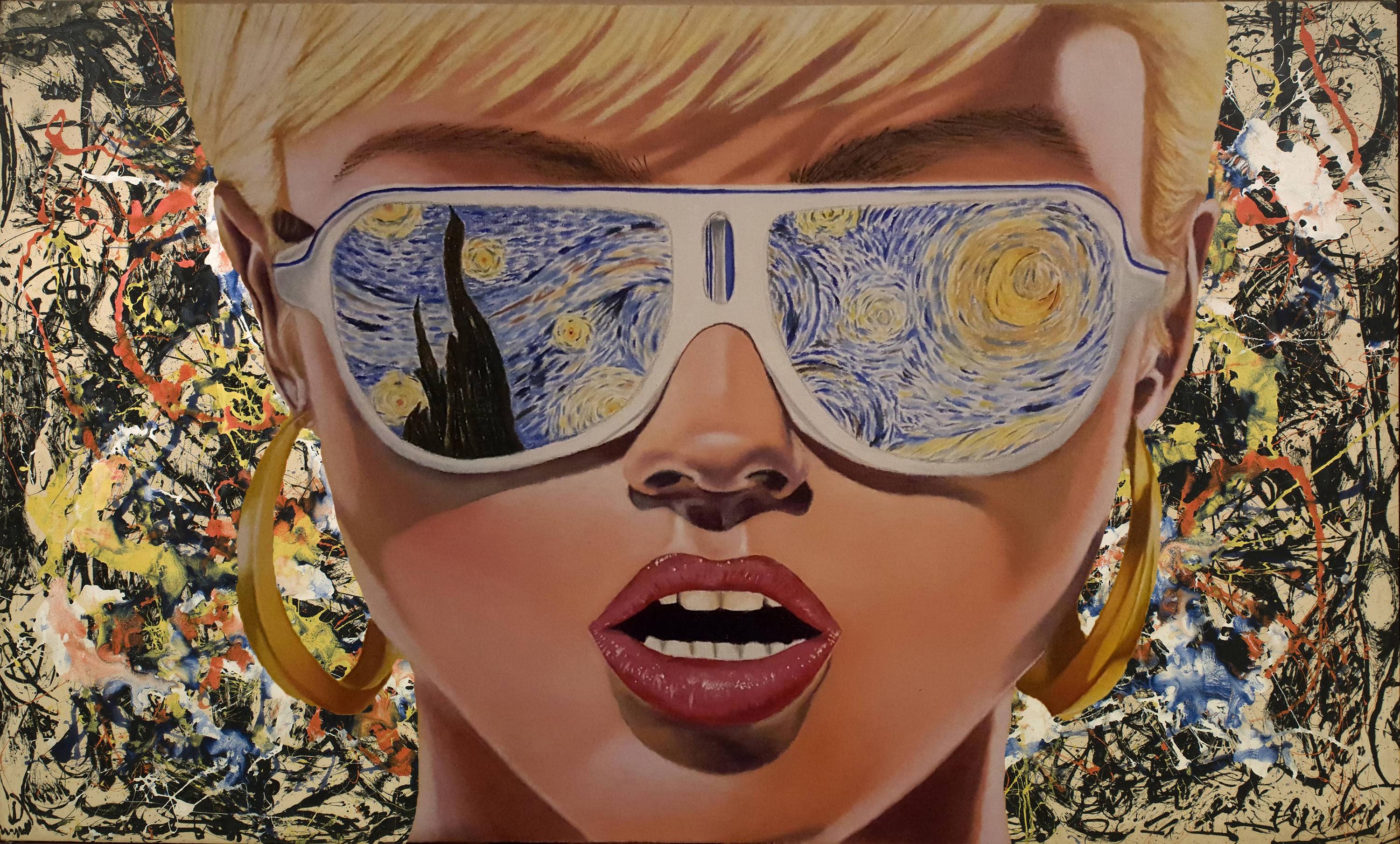 Vincent Van Gogh Blonde Sunglasses 1980s Digital Art The Starry Night 3000x1809