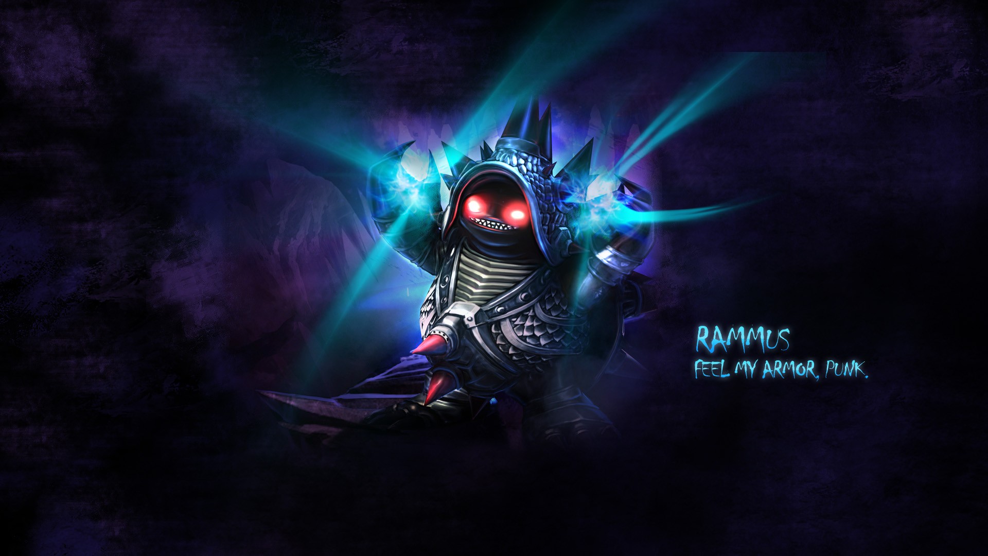 League Of Legends Rammus Video Games Cyan Purple Background 1920x1080
