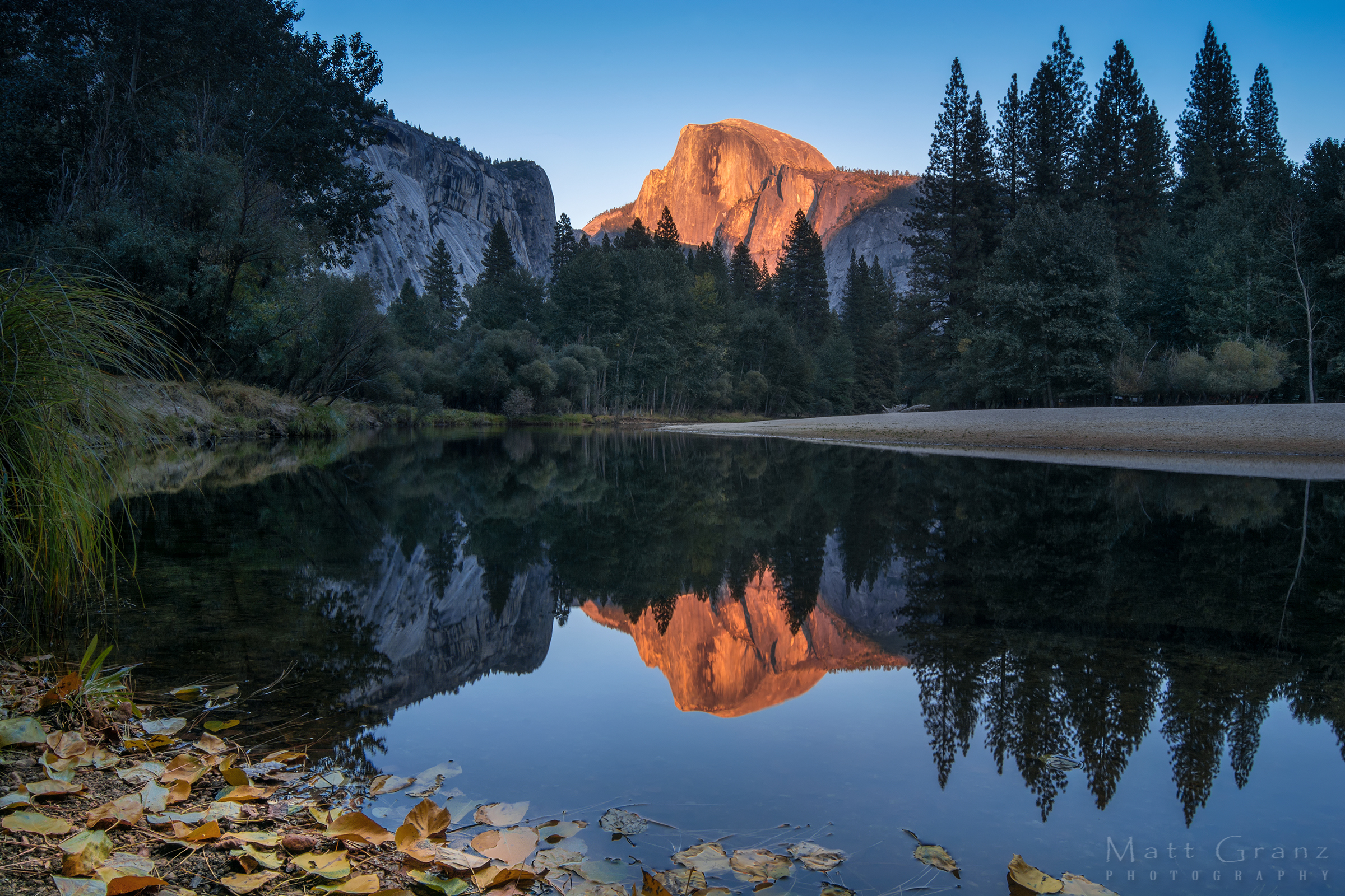 Reflection Half Dome Sunset Fall Merced River 2400x1600