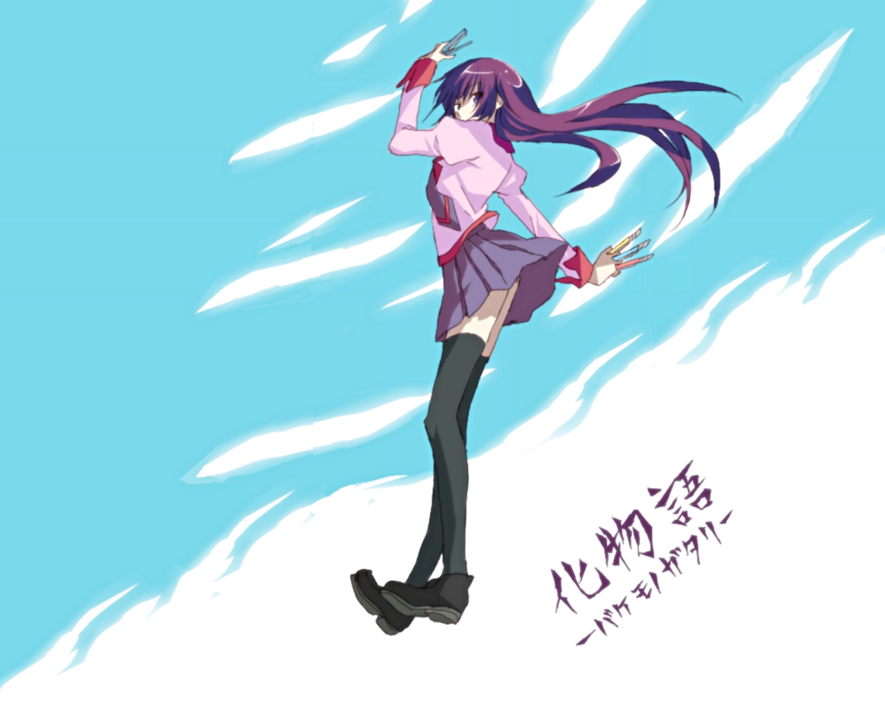 Hitagi Senj Gahara Bakemonogatari Monogatari Series Monogatari Series Second Season Purple Hair 1280x1024