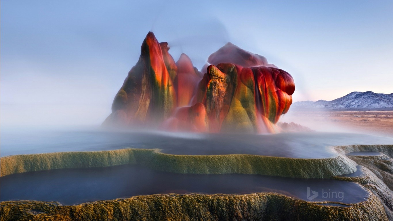 Nature Landscape Geysers Rock Formation Mist Nevada 1366x768