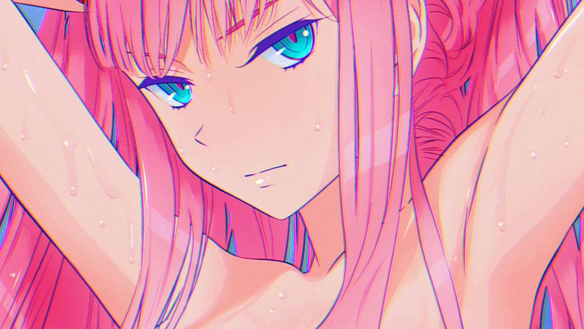Anime Anime Girls Artwork Simple Simple Background DubstepGutter Digital Digital Art Pink Zero Zero  1920x1080
