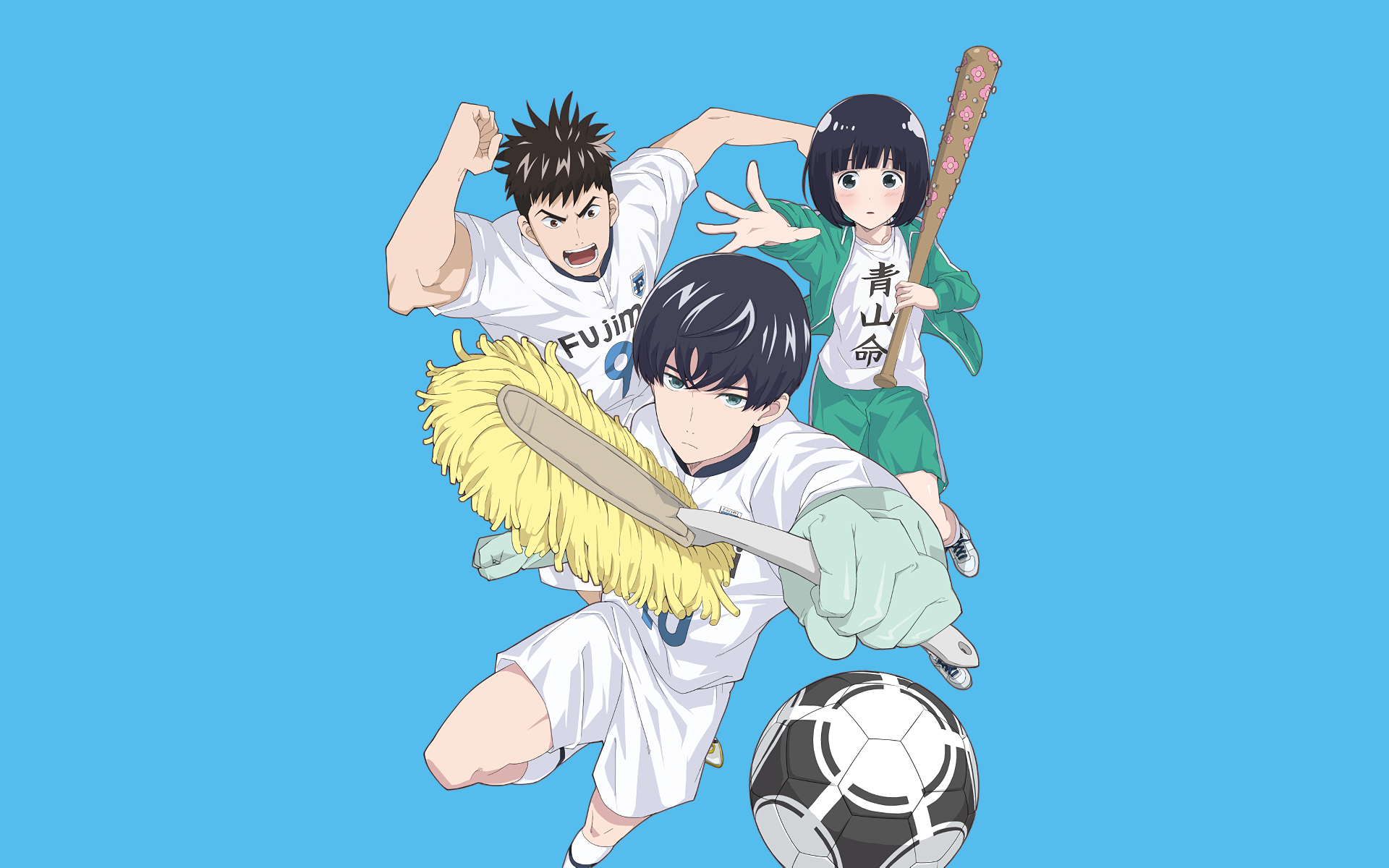 Anime Girls Anime Boys Anime Baseball Bats Blue Background Simple Background Cyan Cyan Background 1920x1200