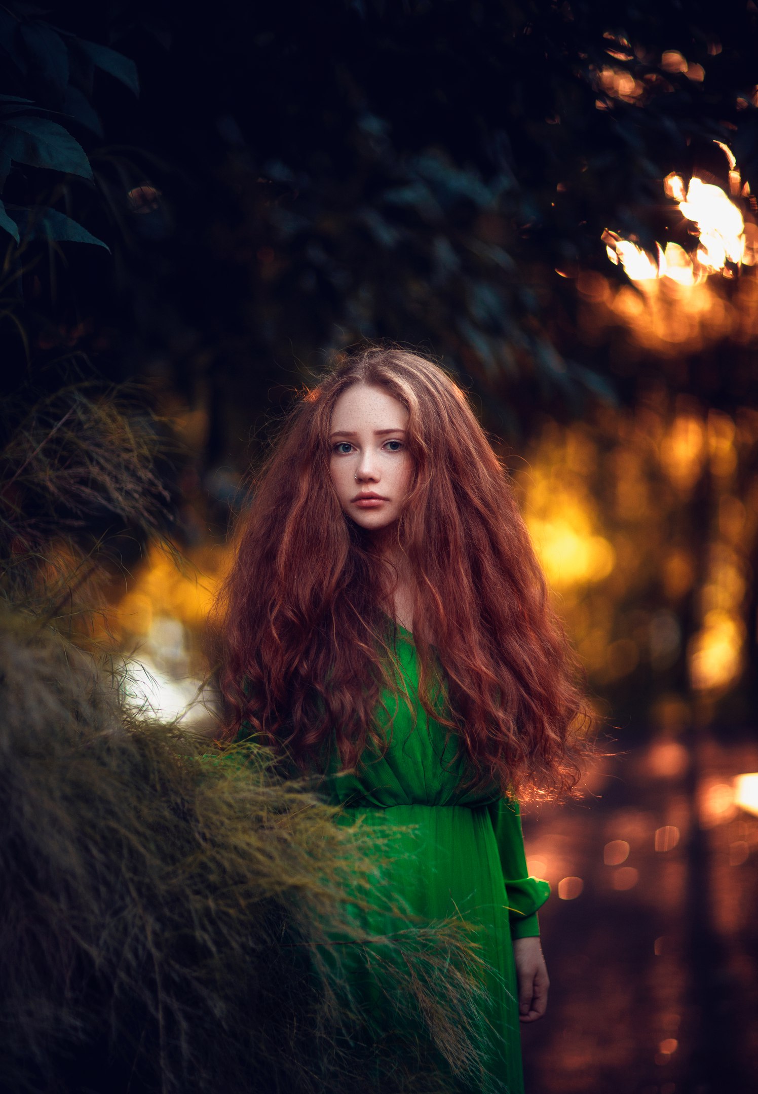 Hakan Erenler Women Long Hair Green Dress Dress Nature Fantasy Girl Sunlight 1496x2160