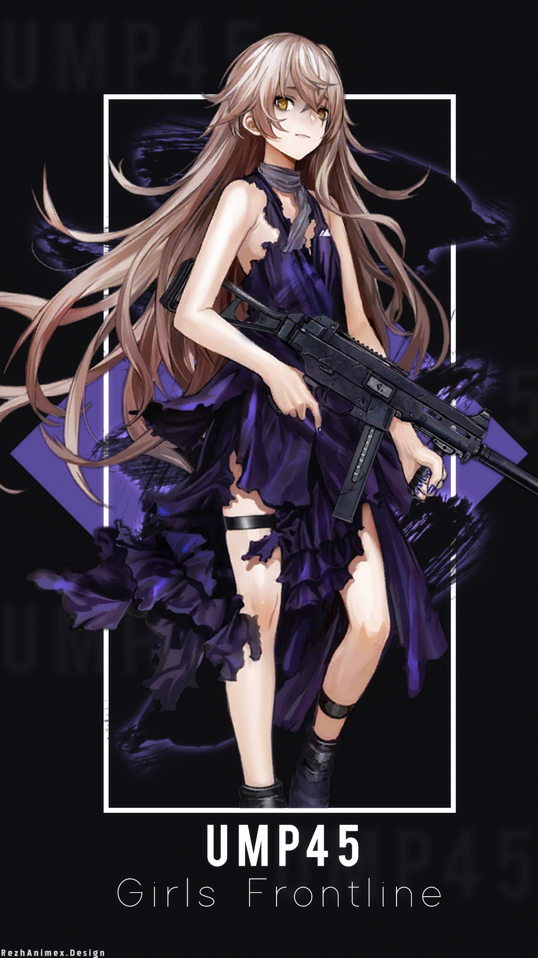 Girl With Weapon Girl Front Line Ump45 Girls Frontline Purple Clothing Long Hair Brunette Anime 1080x1920