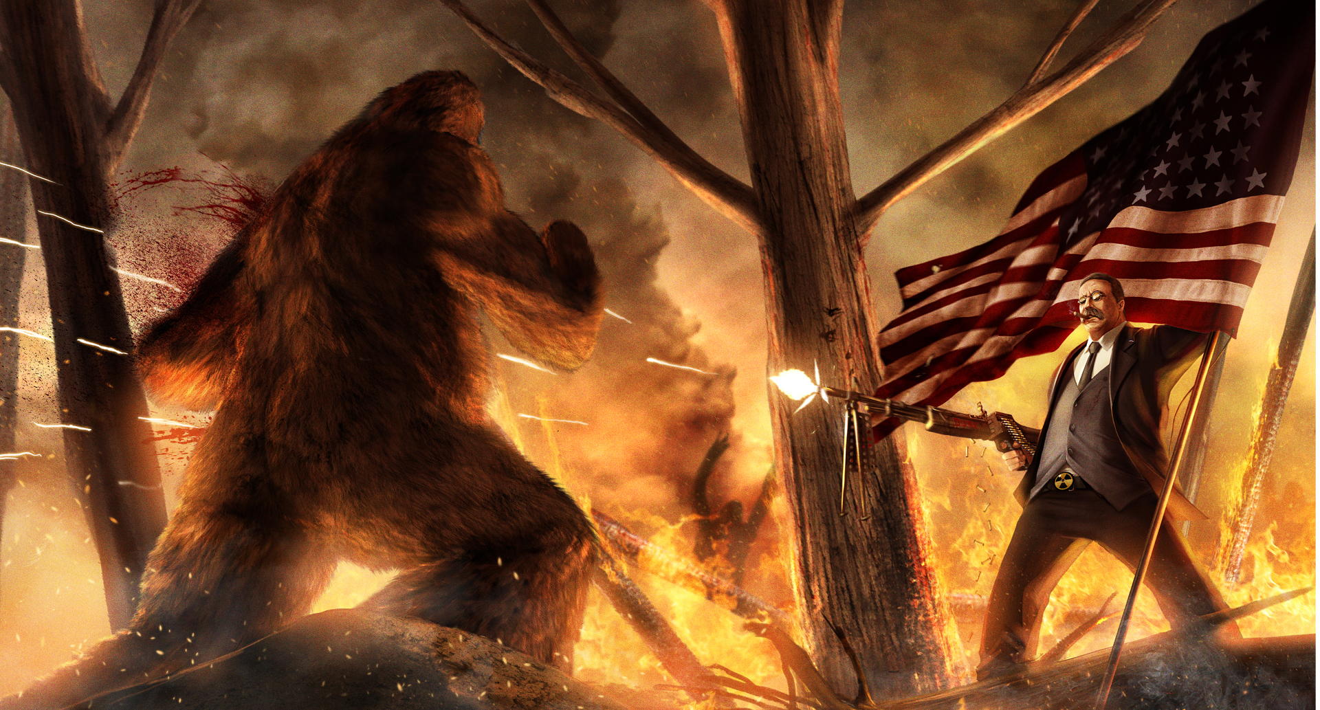 Bigfoot Sasquatch Theodore Roosevelt American Flag 1920x1033