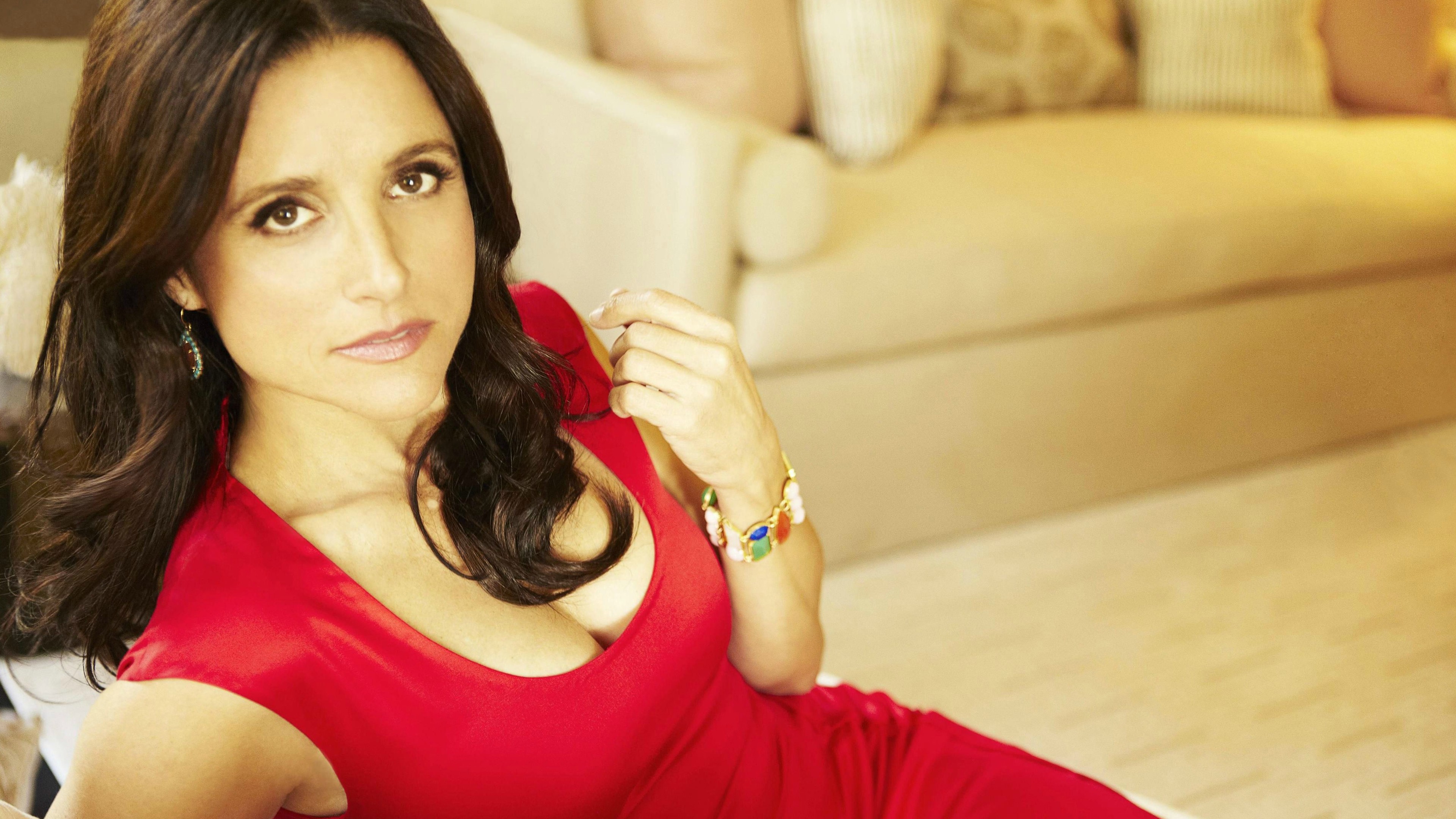 Julia Louis Dreyfus Brunette Actress Red Dress 3840x2160