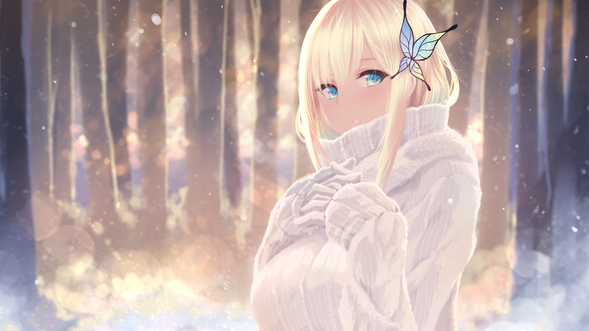 Anime Girls Anime Boku Wa Tomodachi Ga Sukunai Kashiwazaki Sena Cait Blue Eyes Blonde Snow Outdoors  1920x1080