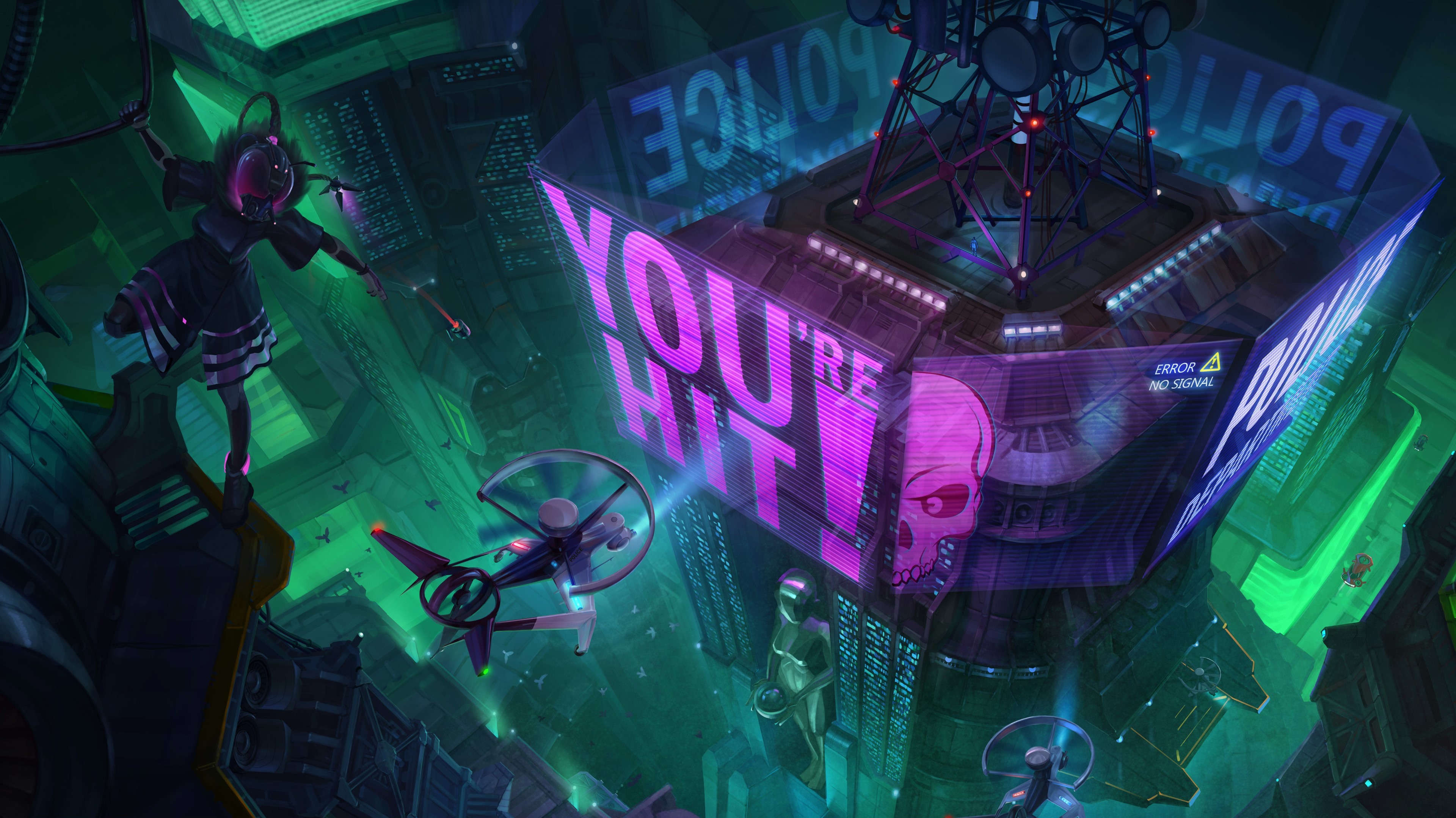 Futuristic City Futuristic Artwork Cyberpunk Hologram Helicopter Cityscape High Angle 3840x2157