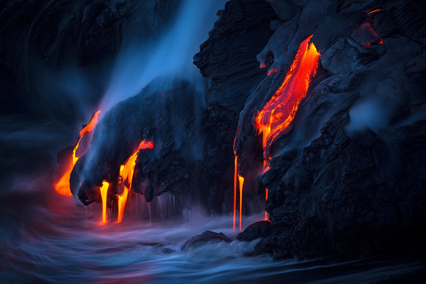 Nature Rocks Sea Volcano Smoke Tom Kualii Volcanic Eruption Lava Hawaii Island 1400x933