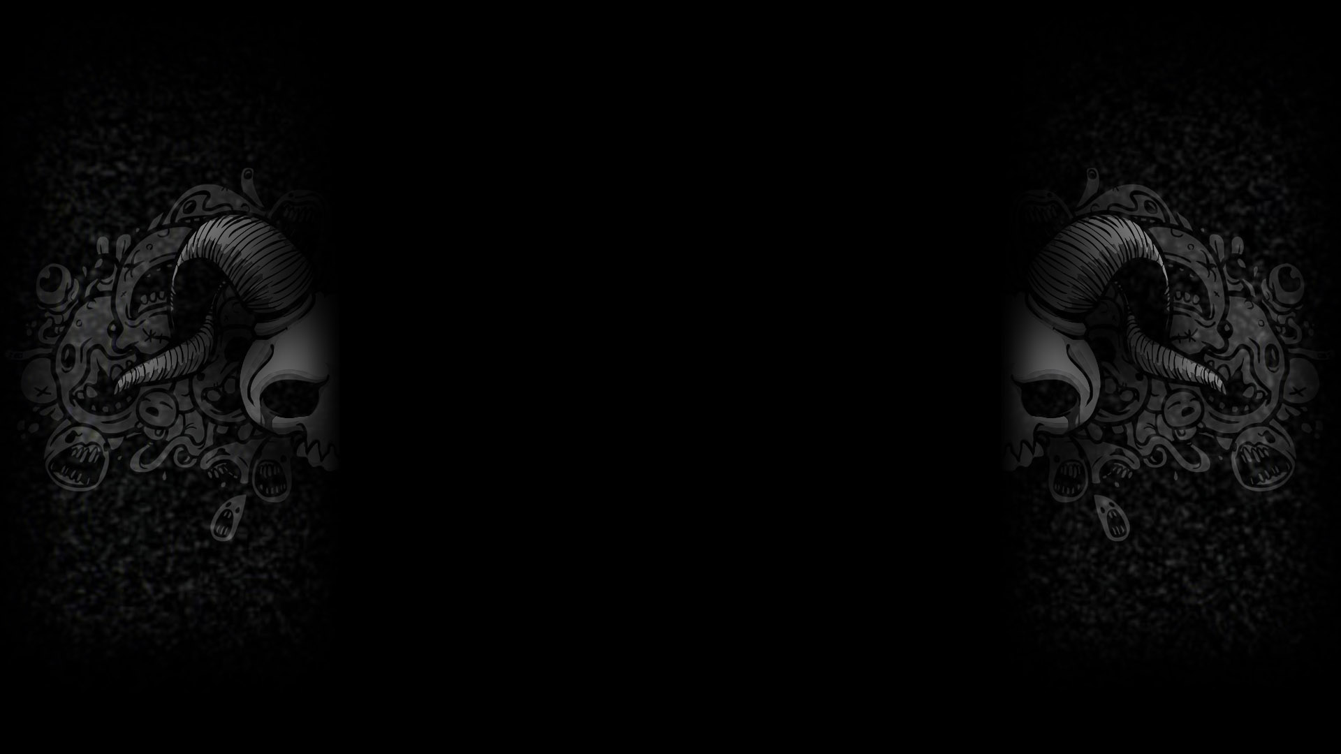Black Background Simple Minimalism Digital Art Skull Horns Artwork Spooky Dark Monochrome Split View 1920x1080