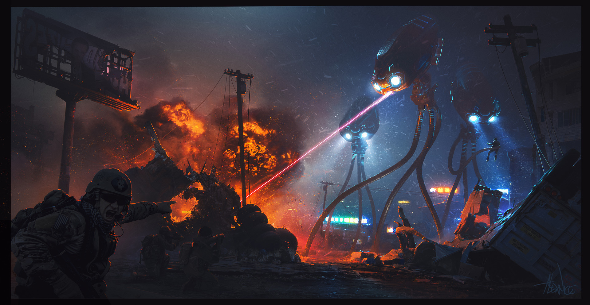 War Of The Worlds Aliens Soldier Explosion Laser Orange 1920x994