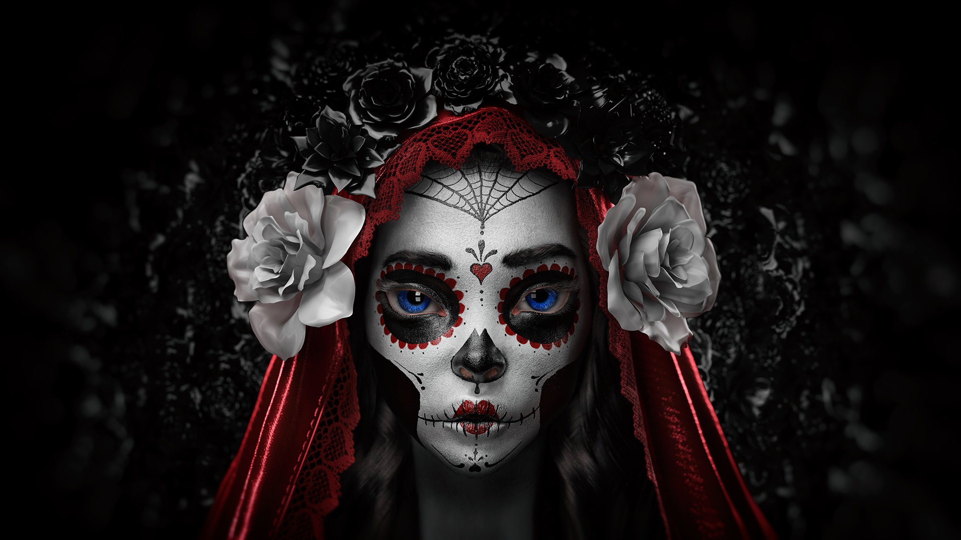 Artwork Women Dia De Los Muertos Skull 1920x1080