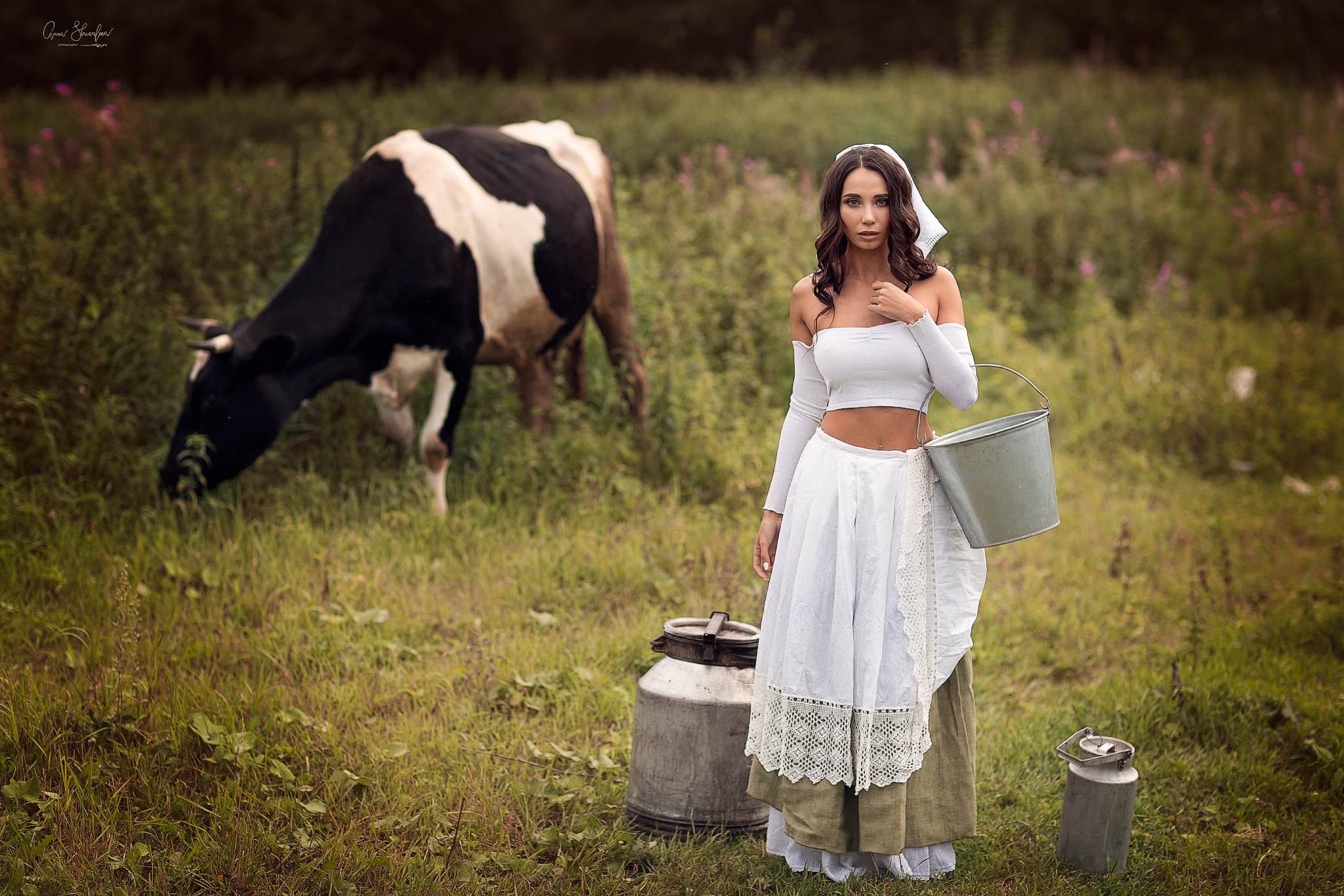 Women Model Cow Animals Women Outdoors Bucket 2048x1365