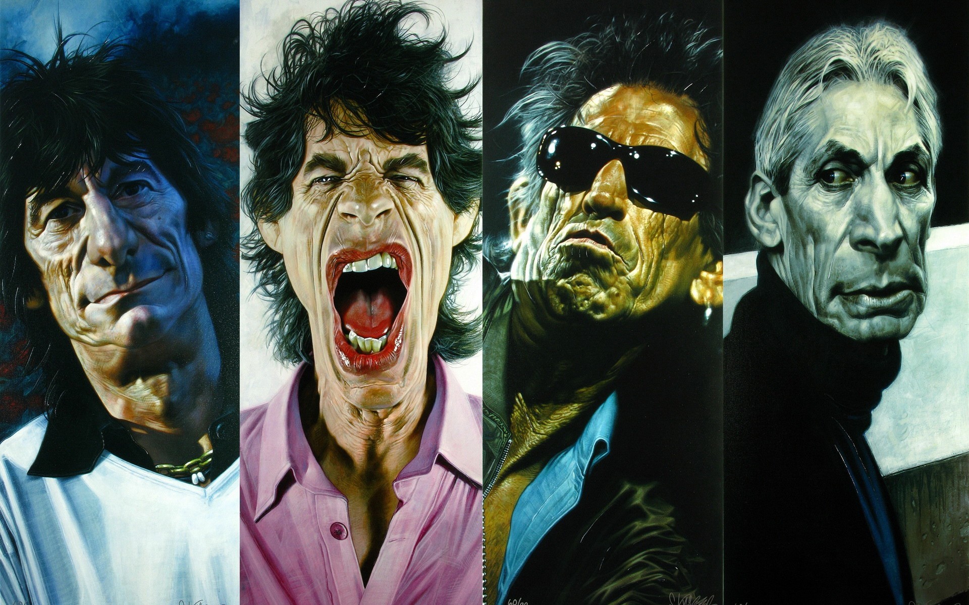 Rolling Stones Caricature Mick Jagger Keith Richards Collage Music 1920x1200