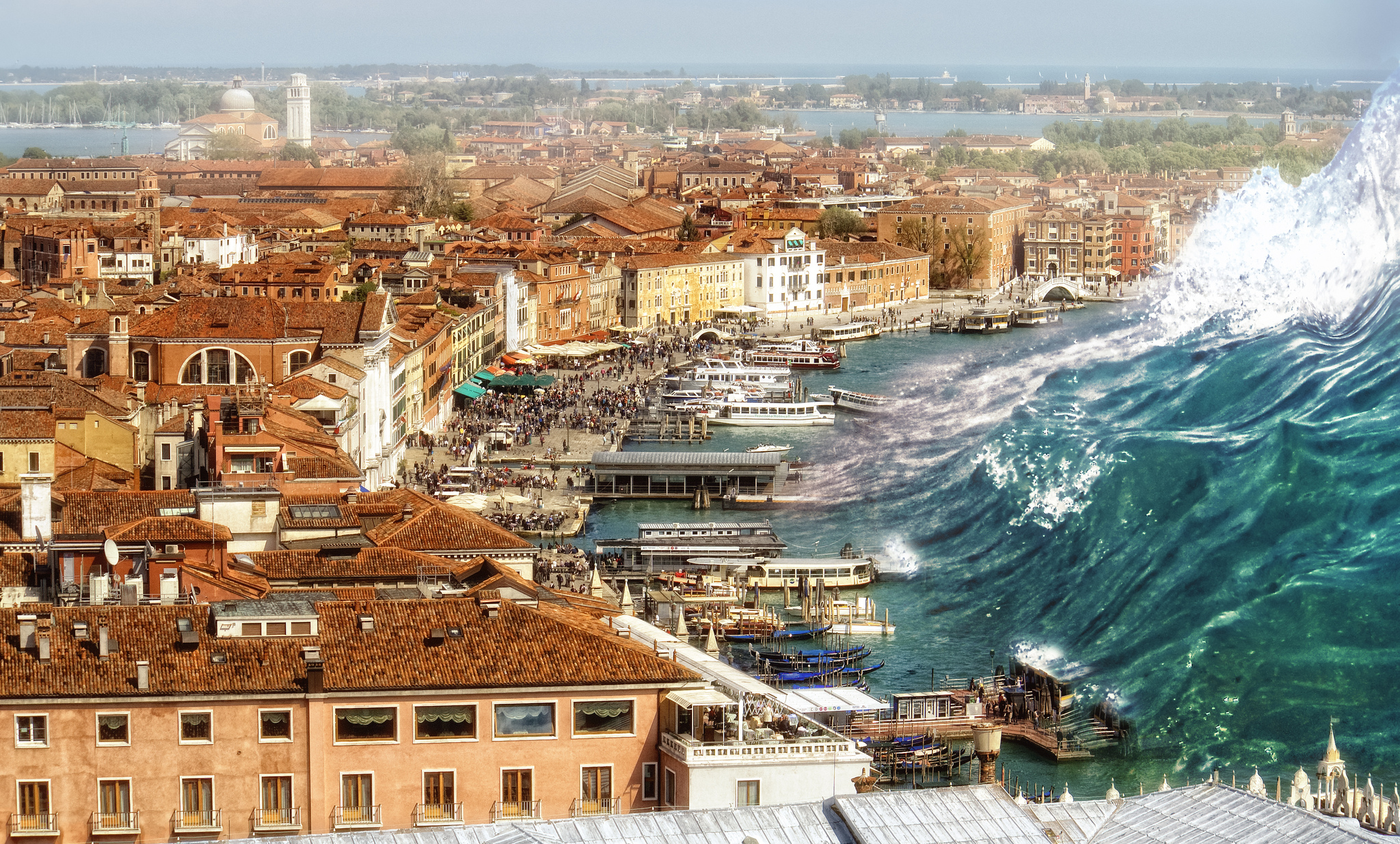 Sci Fi Apocalyptic Venice Wave Tsunami 2048x1235