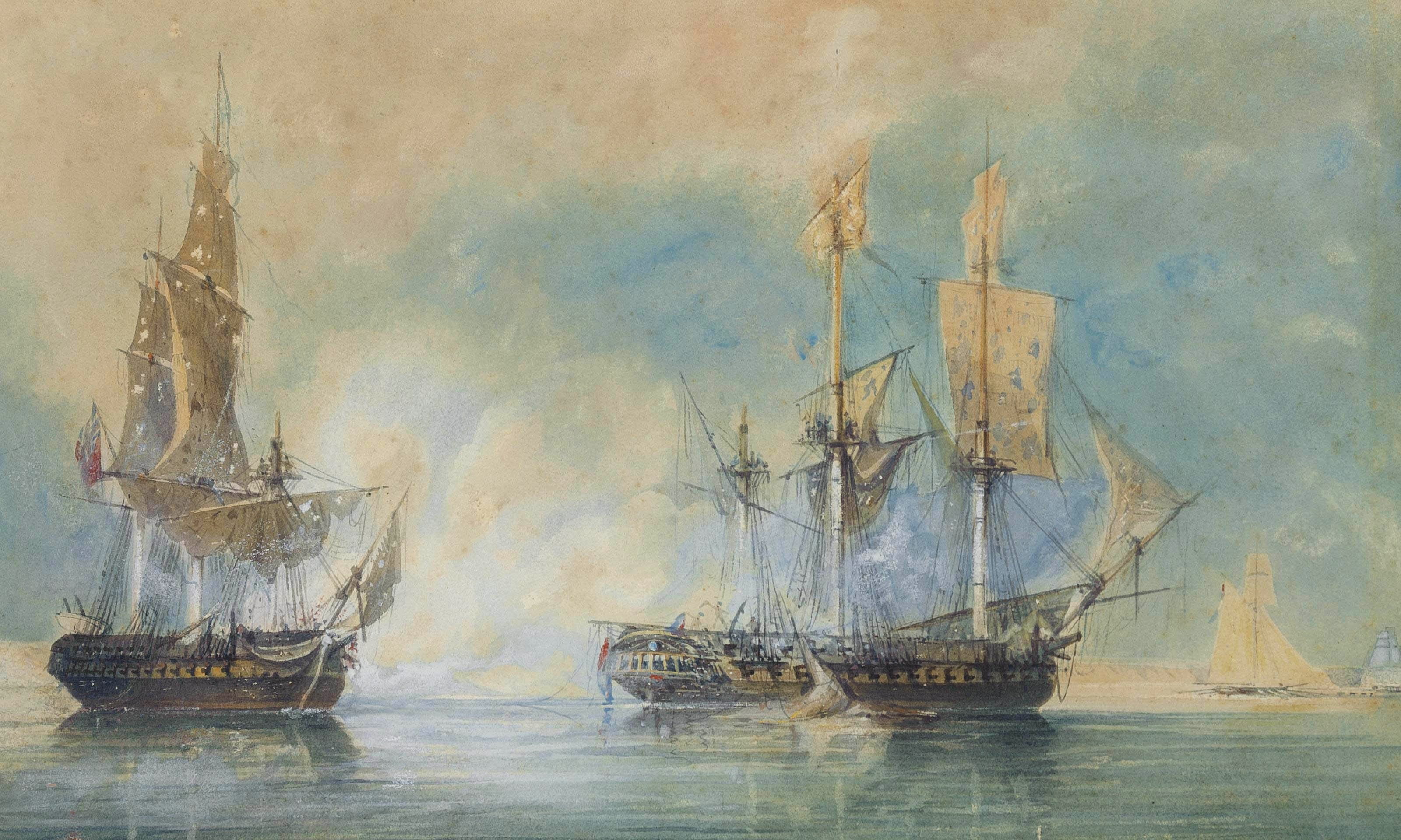 Artwork Sailing Ship Sea Clouds French John Christian Schetky Painting Classic Art Revolution Destro 3200x1920