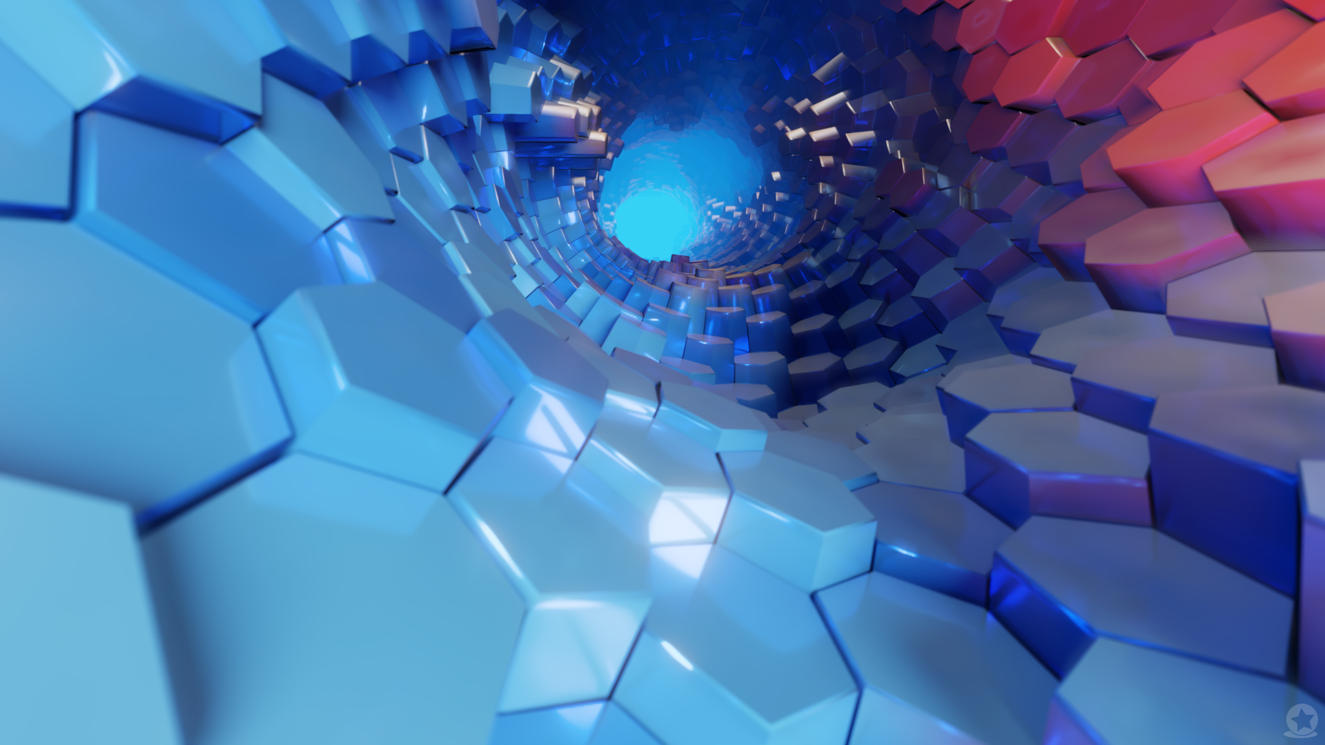 Tunnel Colorful Hexagon Abstract 3D 3D Abstract Cyan Blue Shining 1920x1080