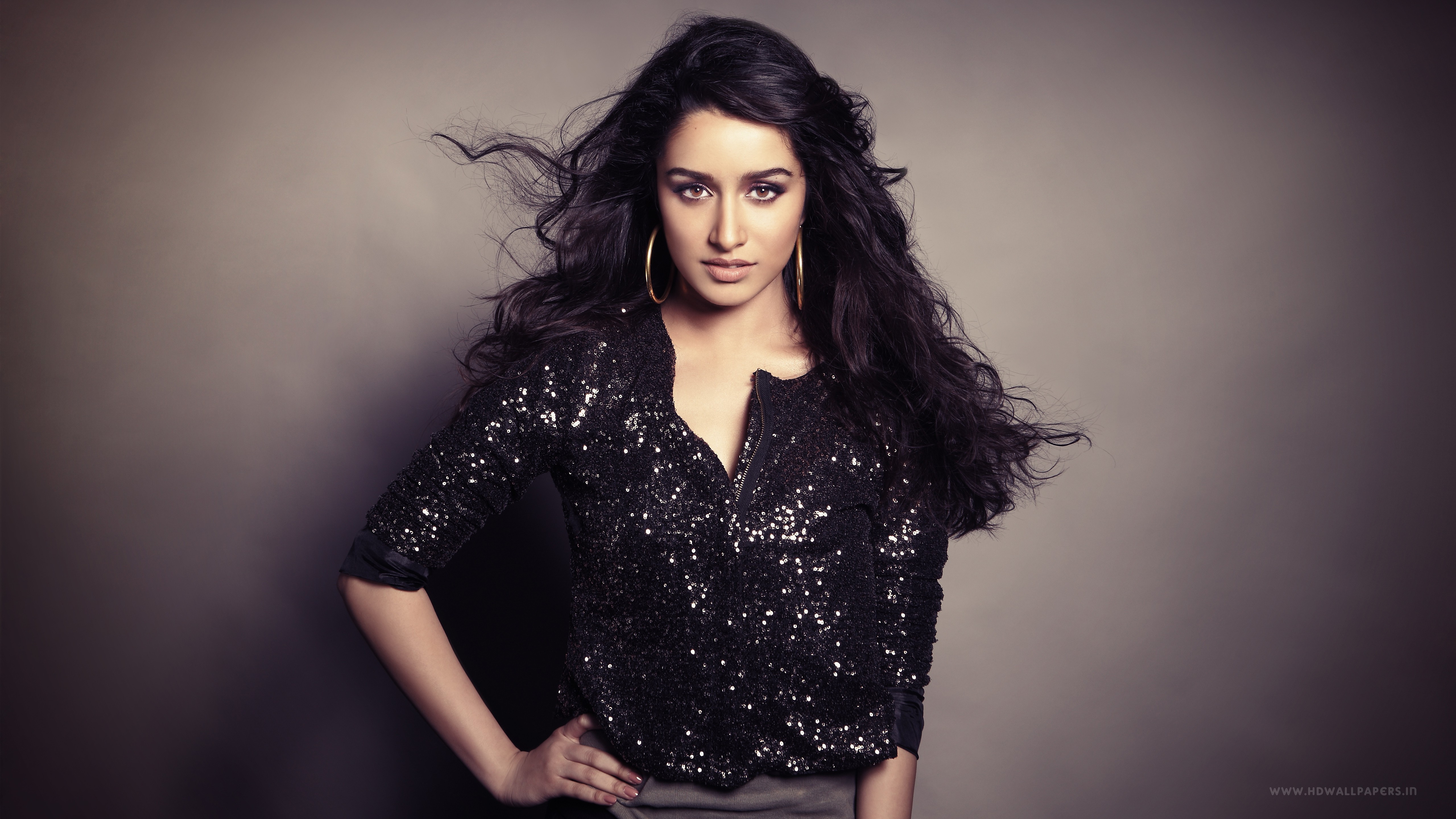 Shraddha Kapoor Celebrity Bollywood Actresses Brown Eyes Hands On Hips Women Brunette Hoop Earrings  5120x2880