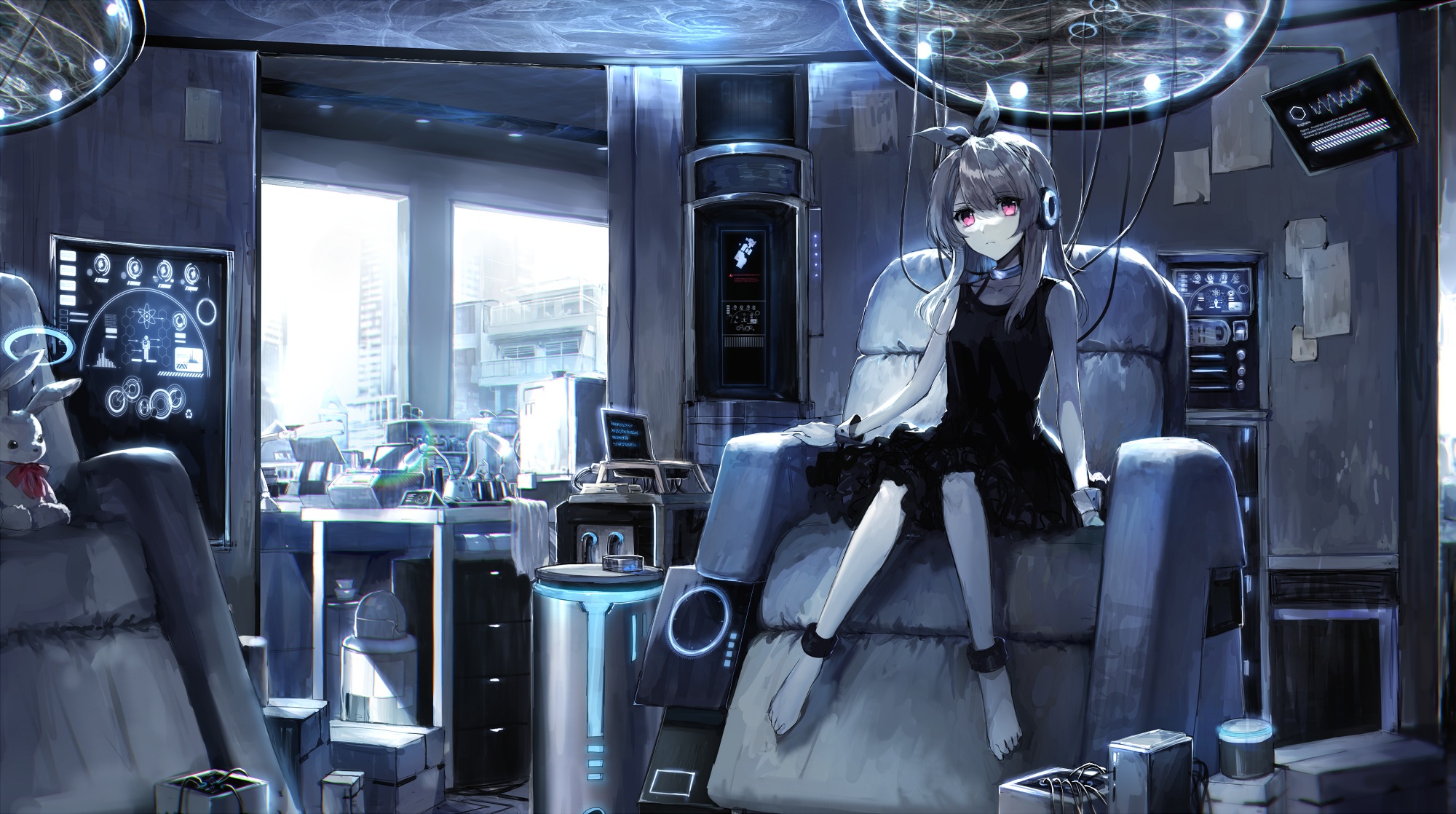 Anime Anime Girls Red Eyes Laboratories Sitting 2000x1118