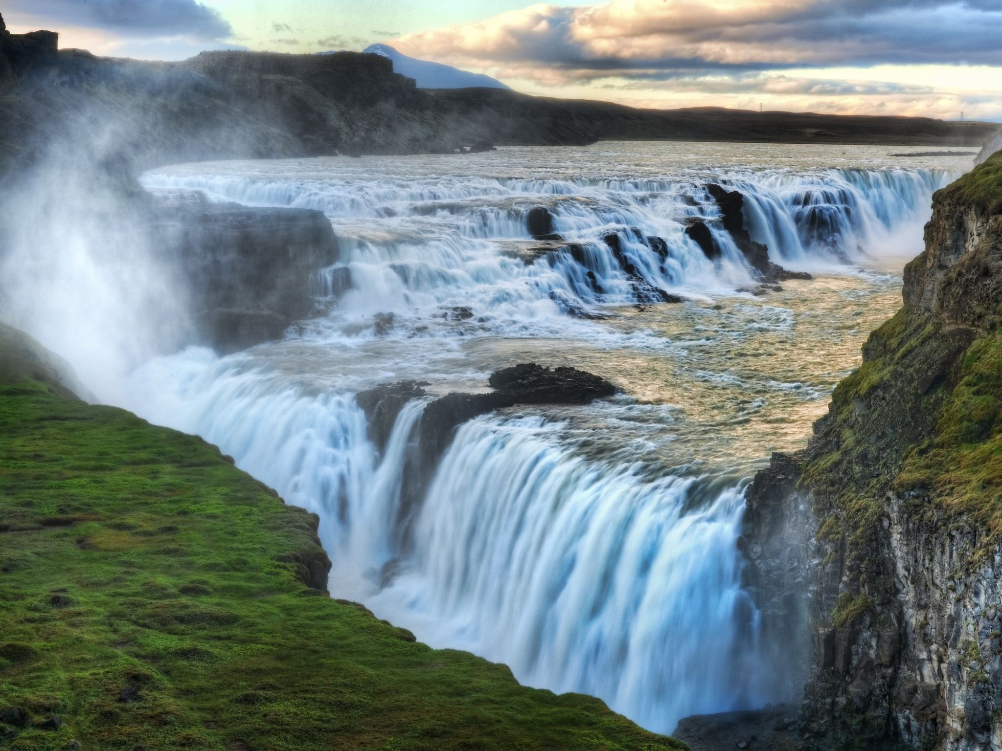 Landscape Waterfall River Gullfoss Iceland Without People 2048x1536