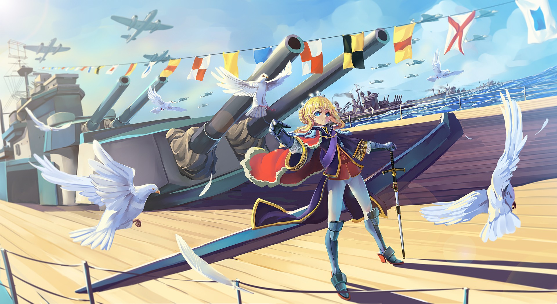 Anime Girls Battleships Kantai Collection Original Characters Blonde Dove Sword 1920x1050