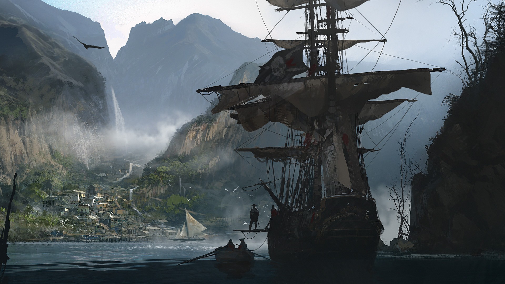 Old Ship Pirates Assassins Creed Black Flag Artwork Ship Video Games 1920x1080