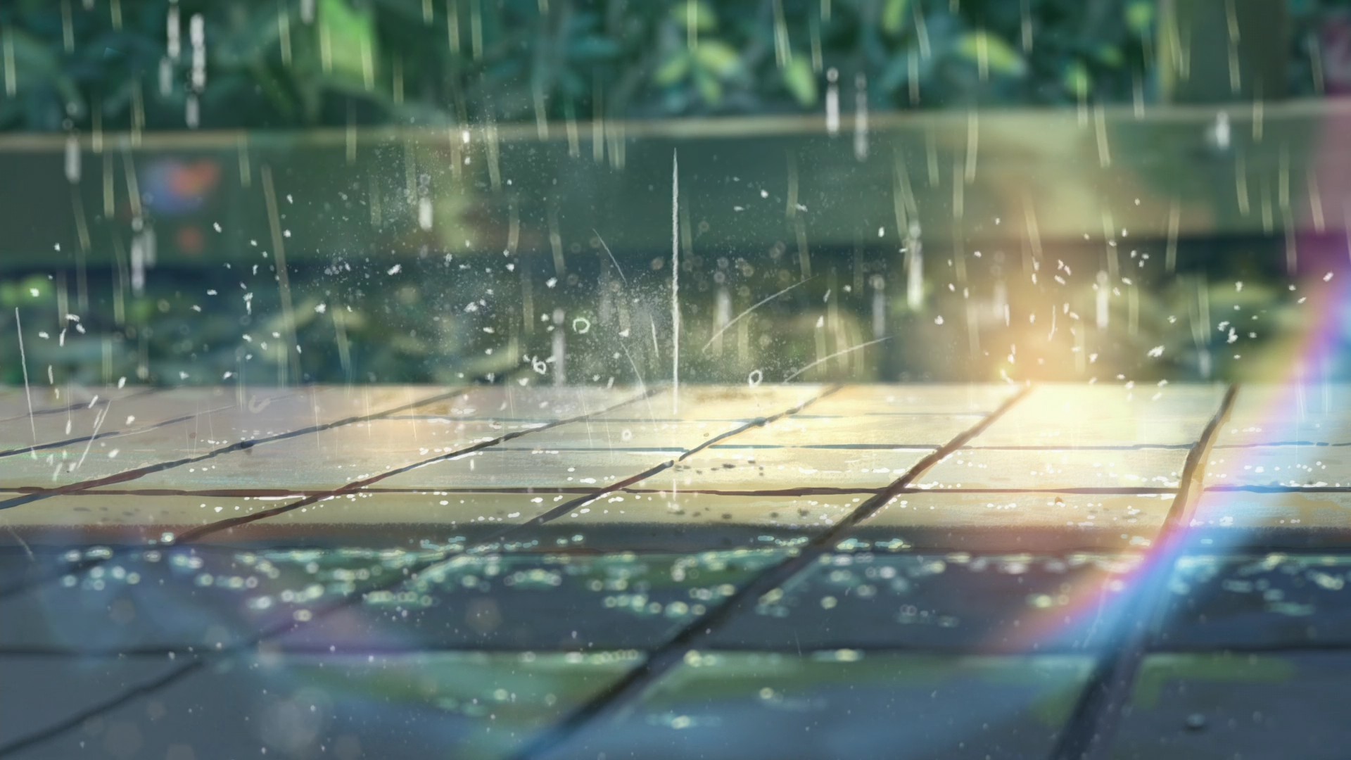 The Garden Of Words Summer Sunlight Rainbows Rain Pavements Makoto Shinkai Anime 1920x1080