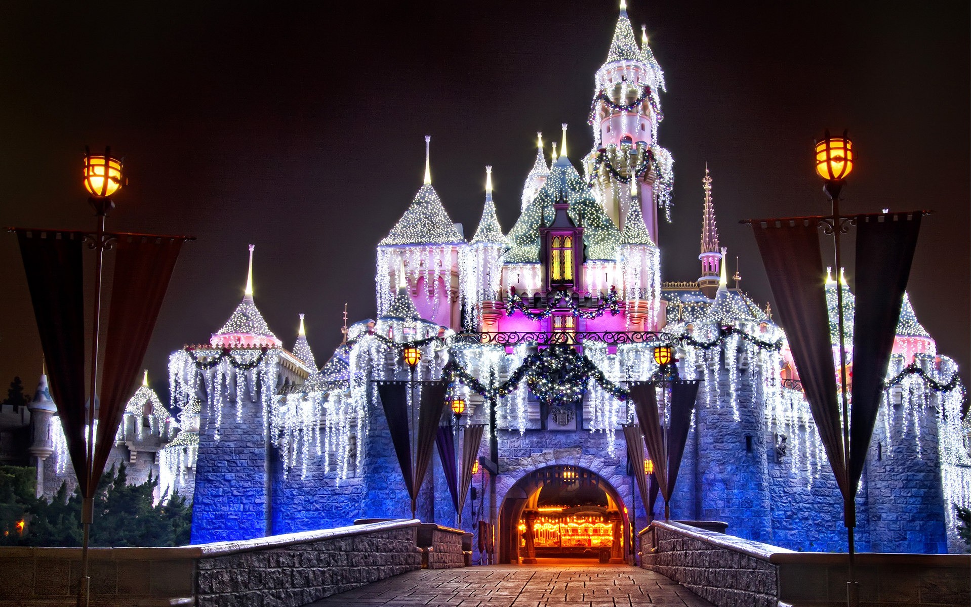 Cityscape Castle Disneyland Lights 1920x1200