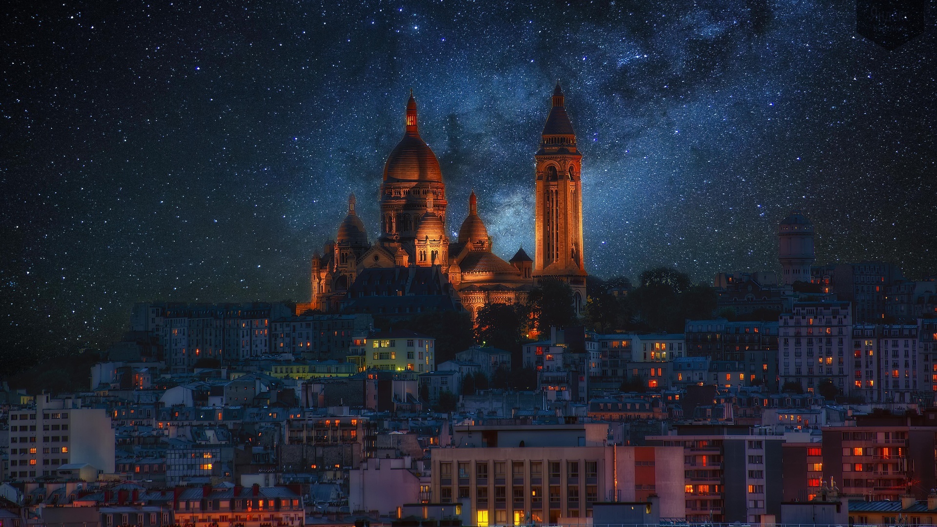 Sacre C Ur Monument Basilica Paris France Cityscape Night Stars 1920x1080