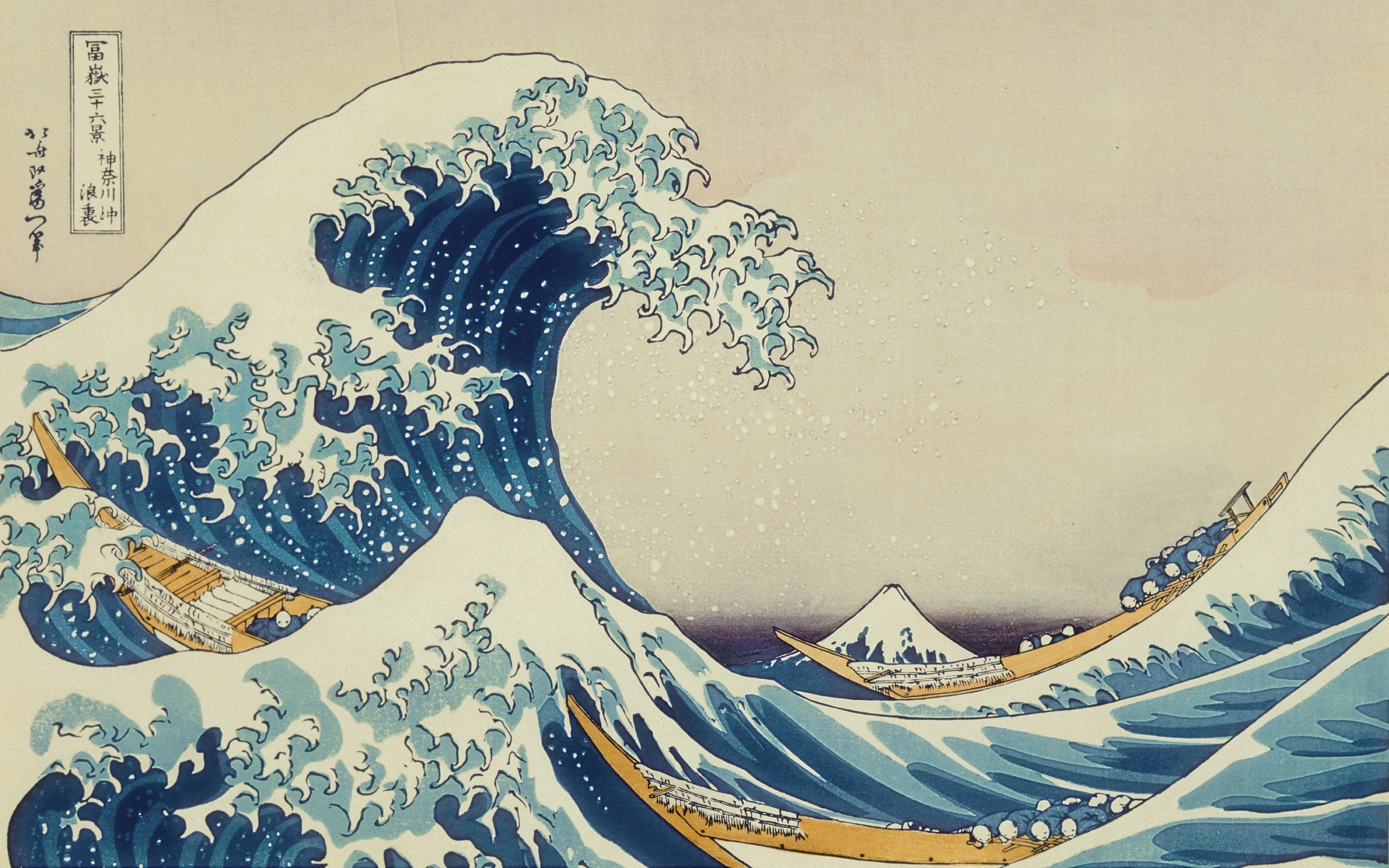 The Great Wave Off Kanagawa Painting Waves Japanese Classic Art Artwork 2560x1600