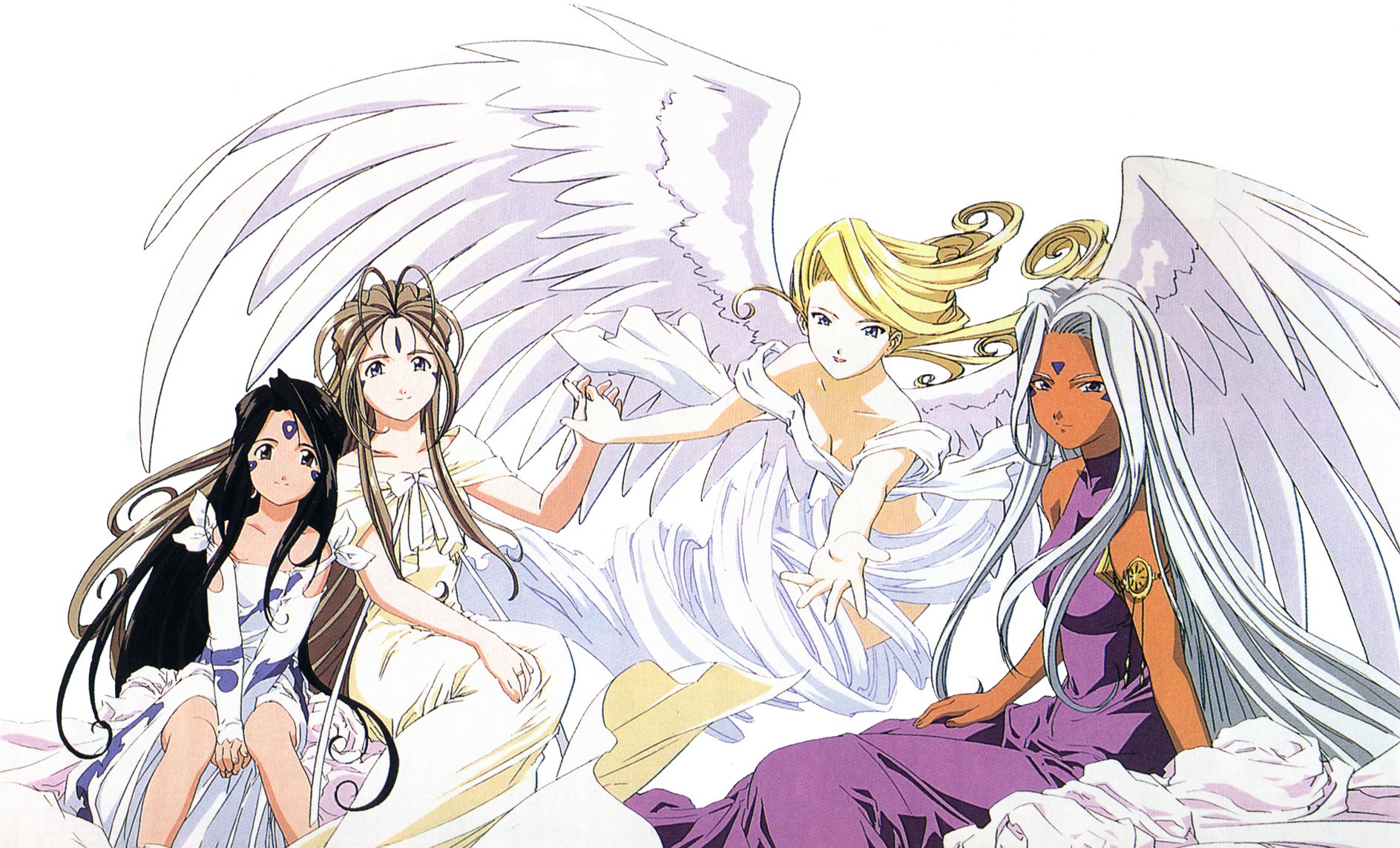 Ah My Goddess Anime Girls Belldandy Skuld Urd 1887x1143