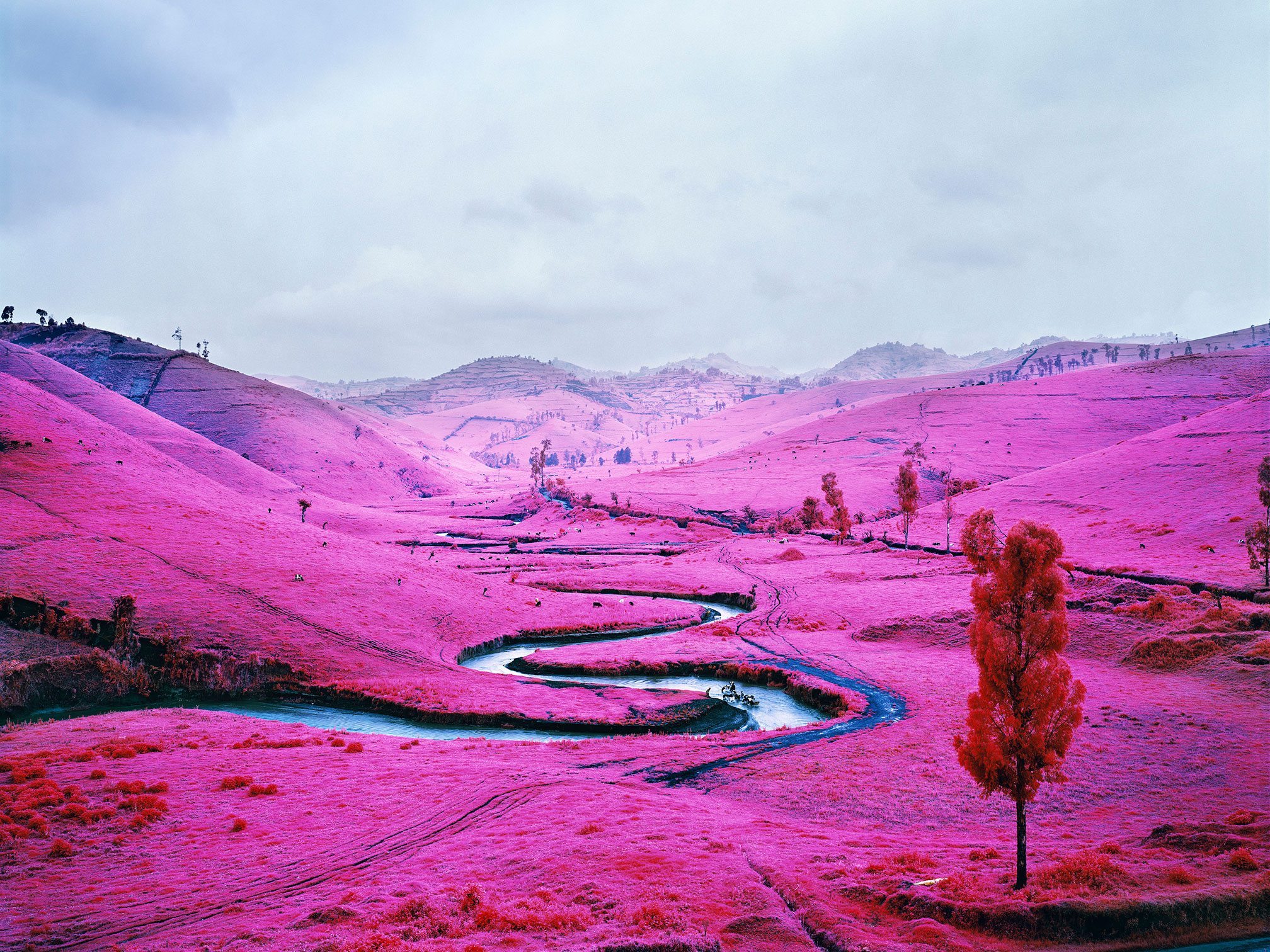 Nature Landscape Trees Water Infrared River Field Pink Valley Hill Democratic Republic Of Congo Cong 2016x1512