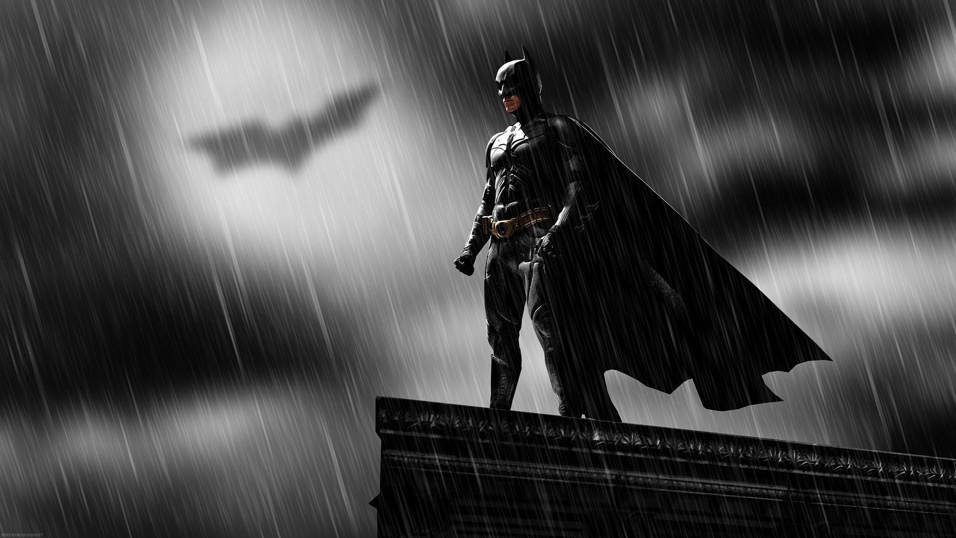 Batman Rooftops Rain Bat Signal MessenjahMatt Movies The Dark Knight 1920x1080