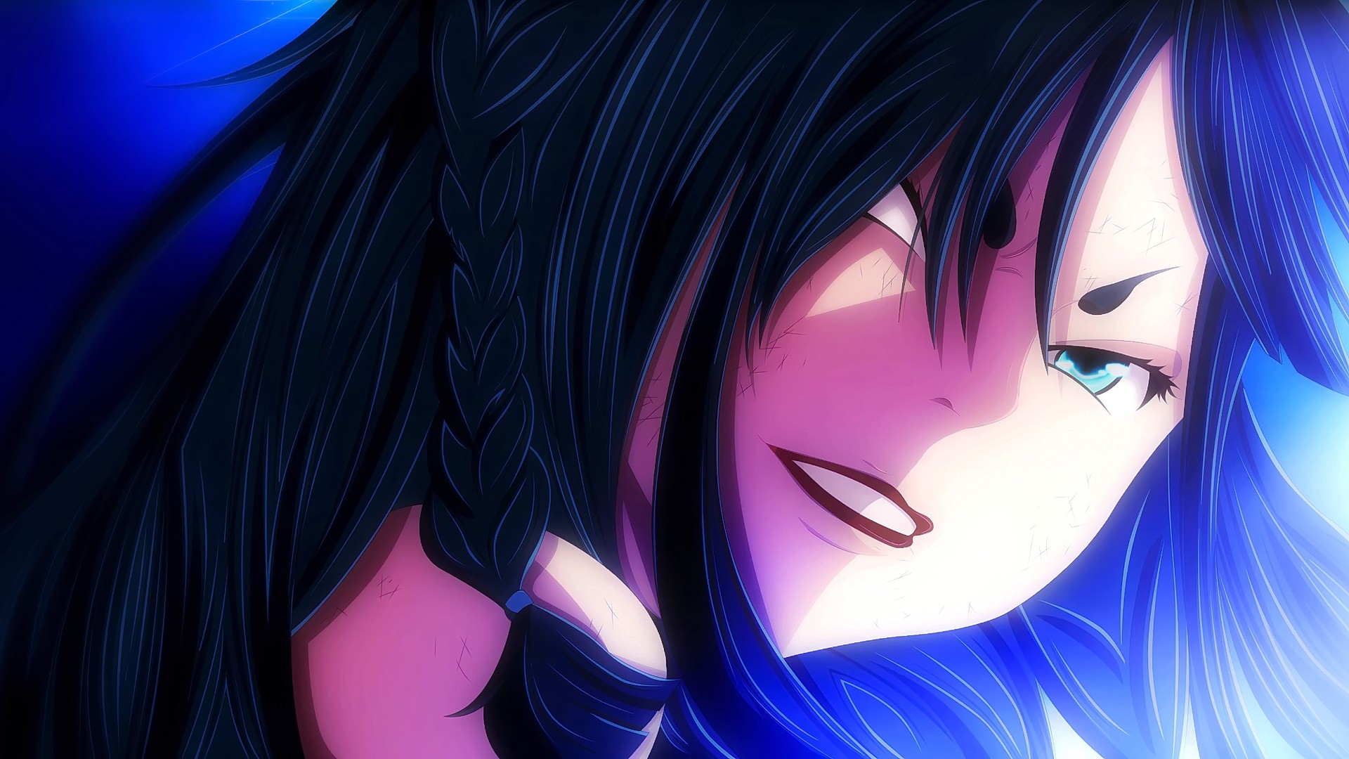 Anime Anime Girls Fairy Tail Brunette Long Hair Blue Eyes Smiling Looking Away 1920x1080