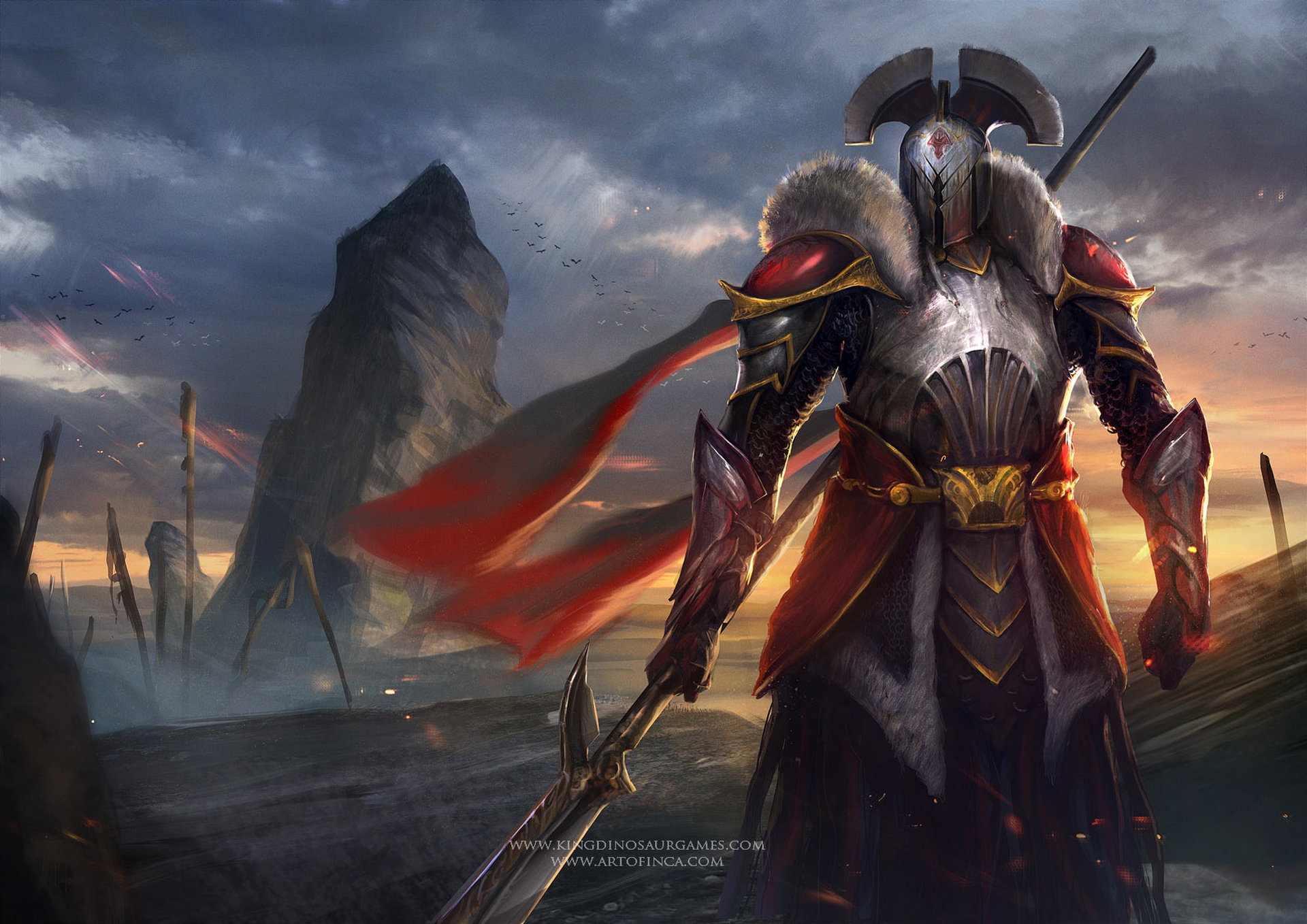 Warrior Armor Helmet Spear Landscape 1920x1358