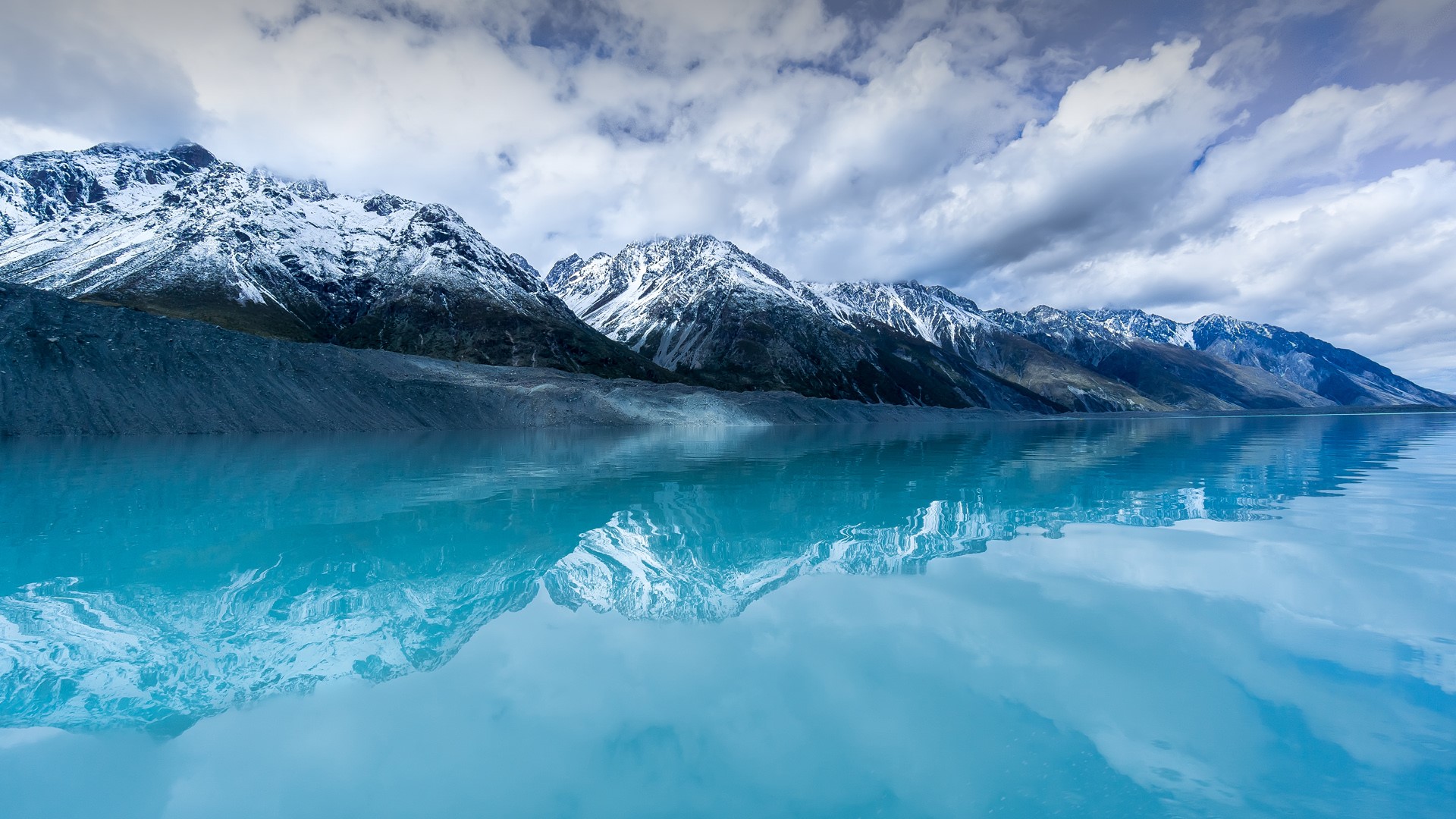 Nature Landscape Mountains Snow Clouds Sky Water Water Ripples Reflection Snowy Mountain Tasman Lake 1920x1080