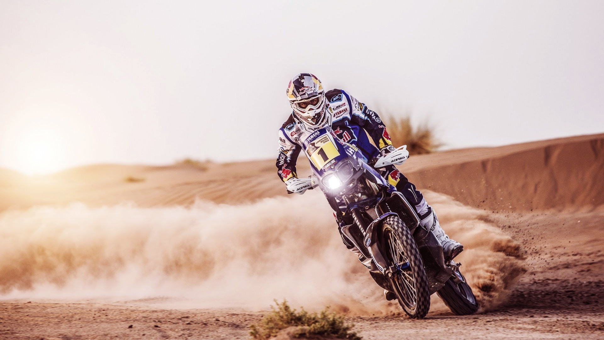 Motocross Desert Landscape Dakar Dakar Rally Red Bull Frontal View 1920x1080