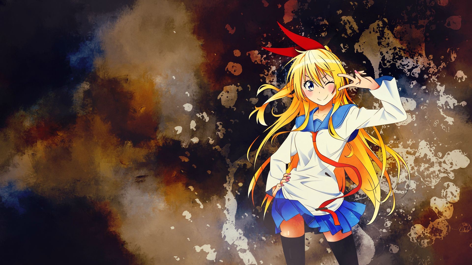 Anime Anime Girls Nisekoi Kirisaki Chitoge Blonde Long Hair School Uniform Hair Ornament Skirt Thigh 1920x1080