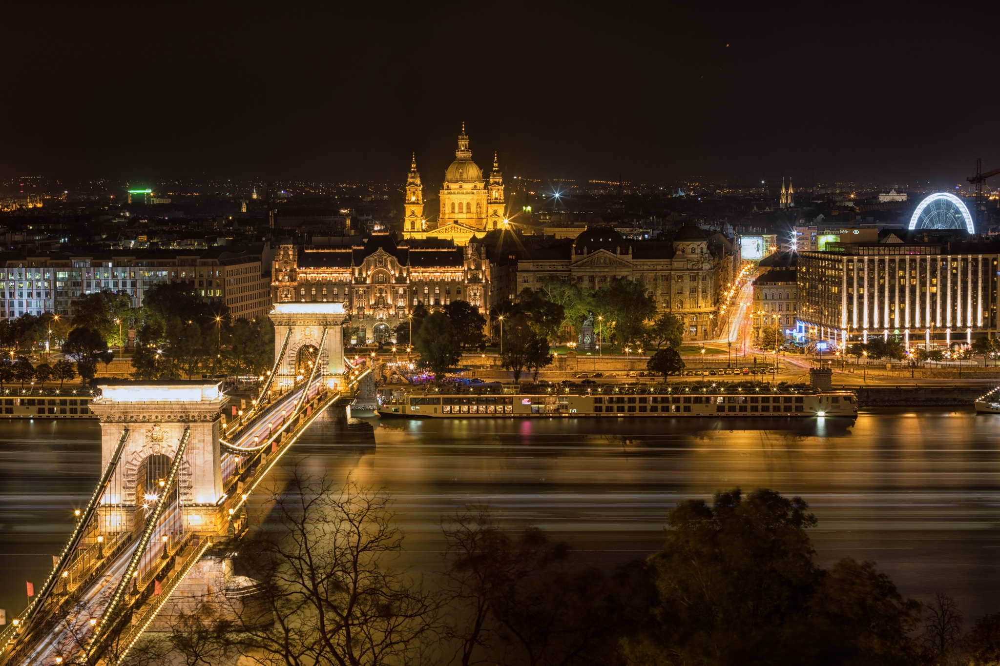 Budapest Night Bridge Cityscape Donau Chain Bridge Long Exposure Hungary 2048x1365
