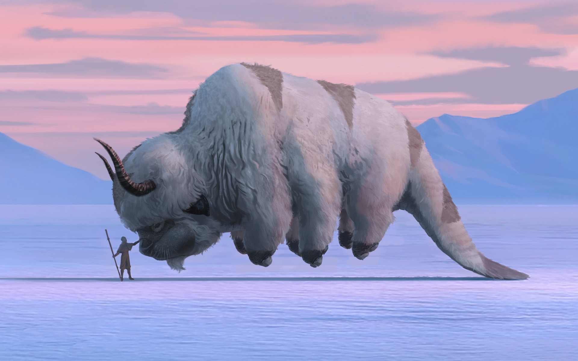 Artwork Fantasy Art Avatar Avatar The Last Airbender Aang Appa Bison Snow Winter Animals Fictional C 1920x1200